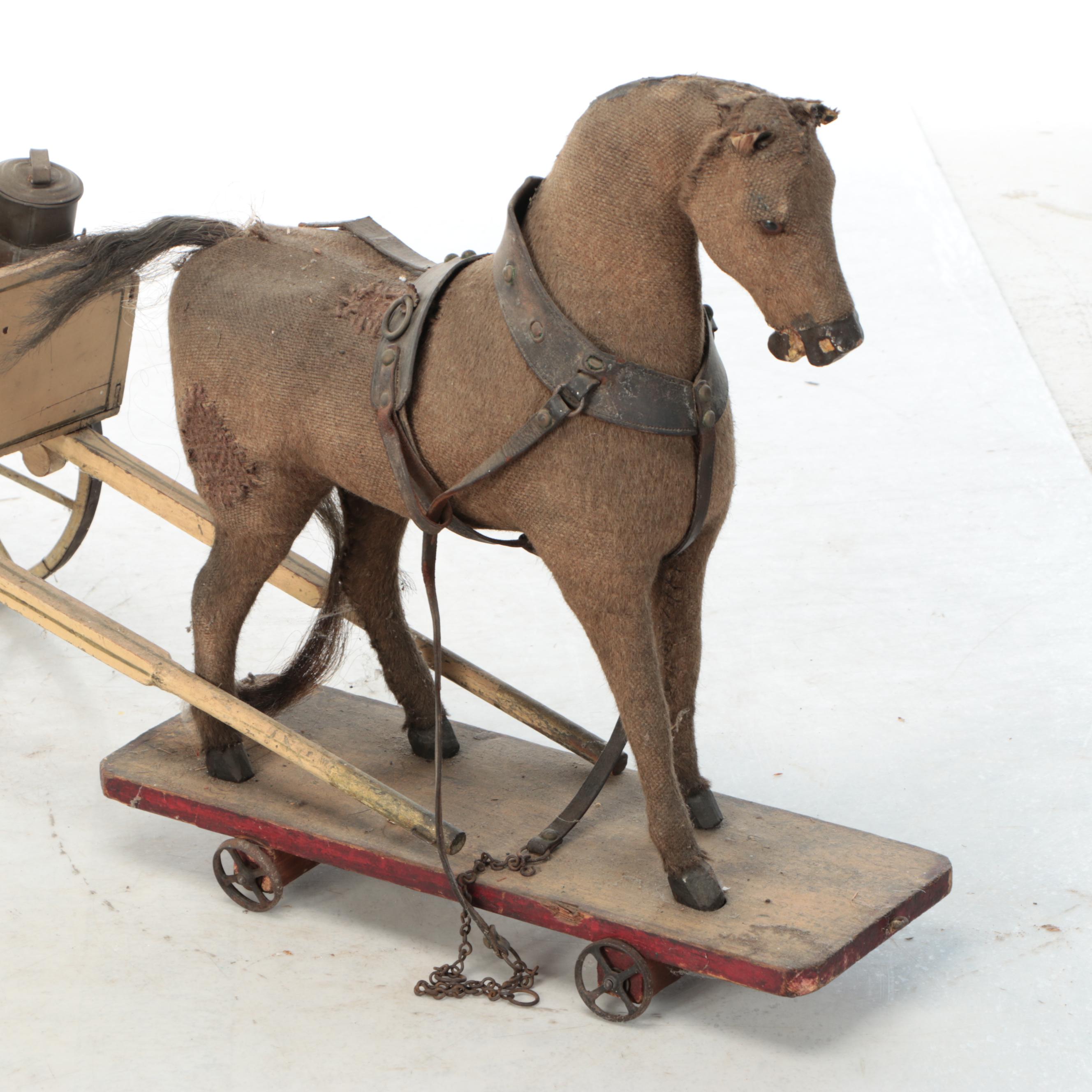 Folk Art Horse-Drawn Milk Cart Pull Toy