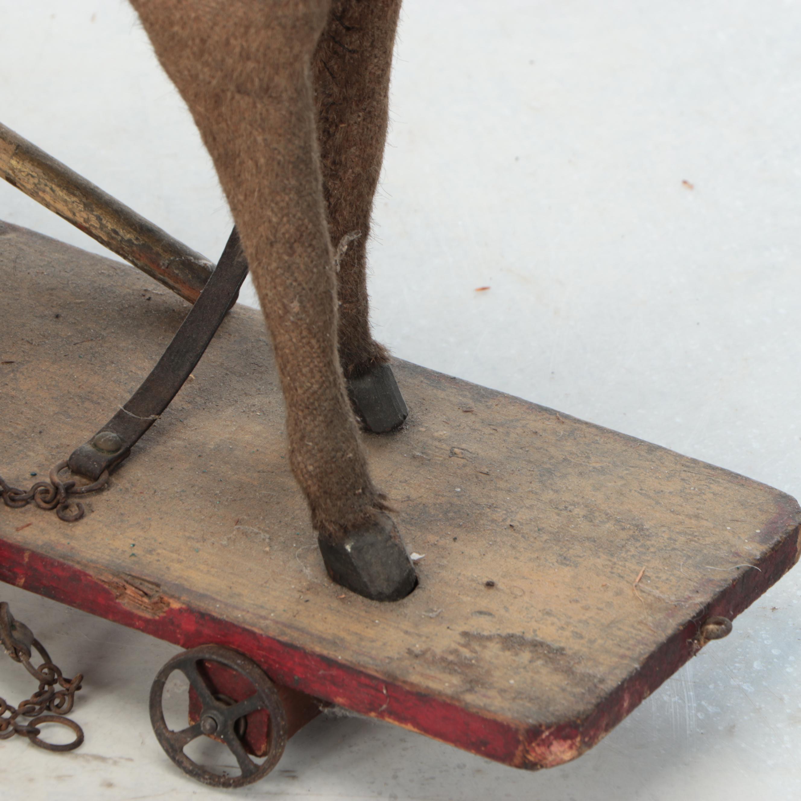 Folk Art Horse-Drawn Milk Cart Pull Toy