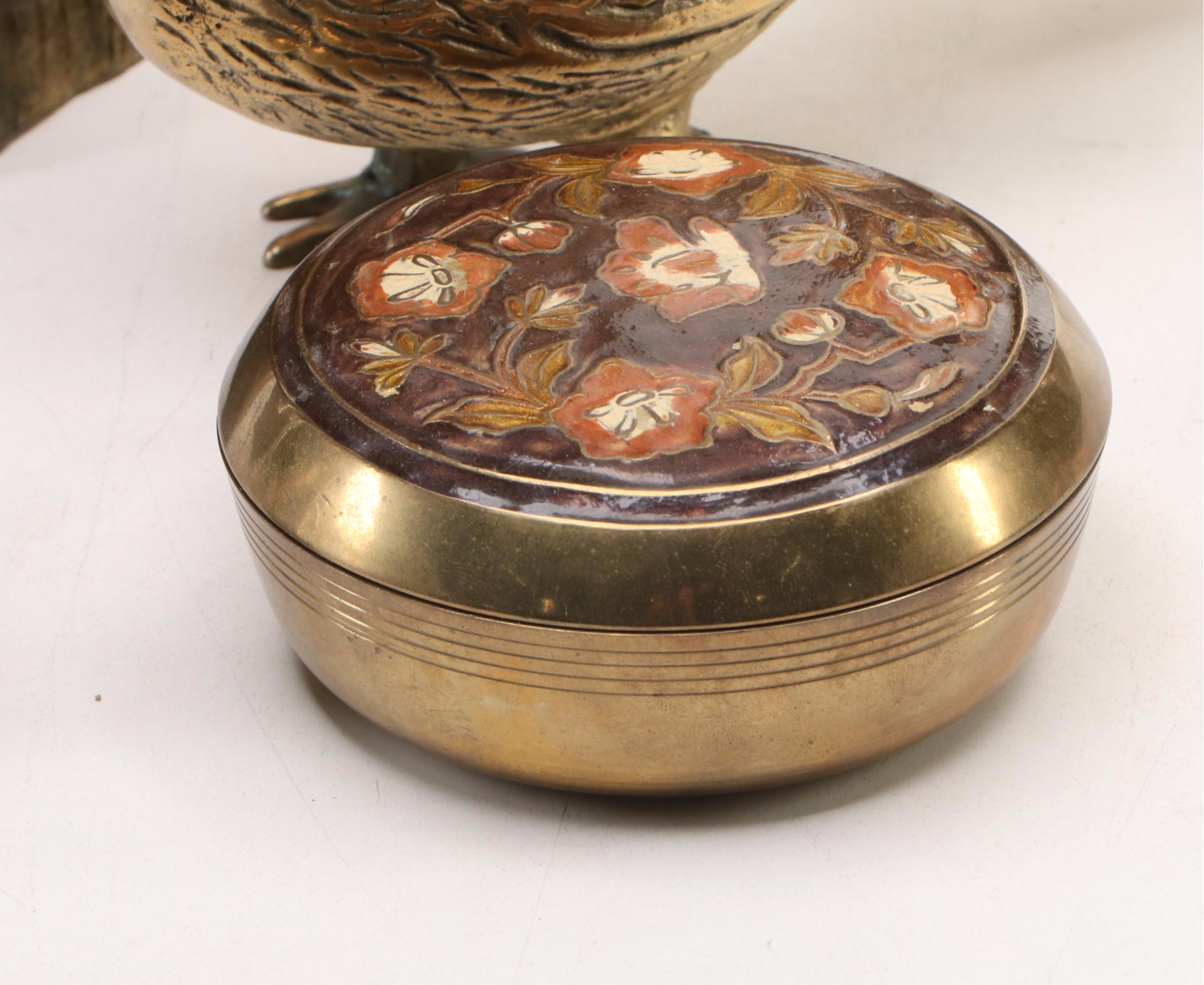 Etched Brass Vase, Brass Smudge Pot, Cloisonné Brass Box, and More Décor