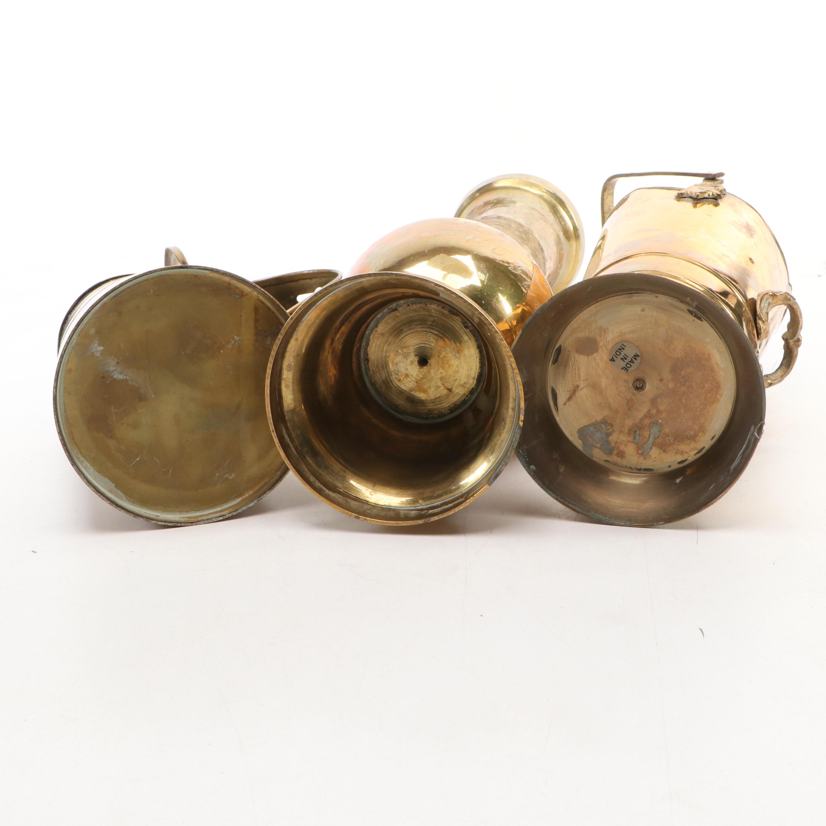 Etched Brass Vase, Brass Smudge Pot, Cloisonné Brass Box, and More Décor