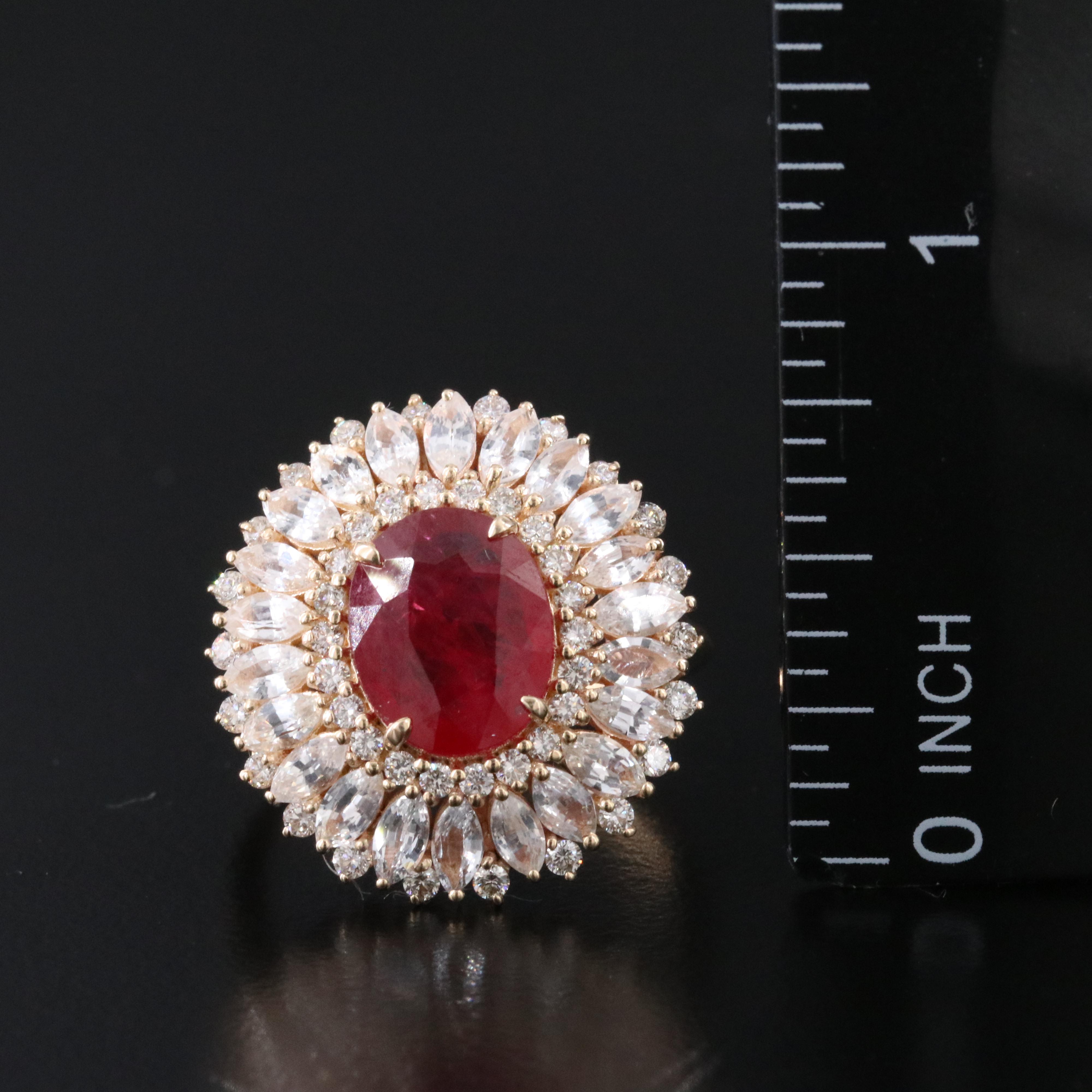 14K 2.53 CT Ruby, Diamond and White Sapphire Ring with IGI Jewelry Report