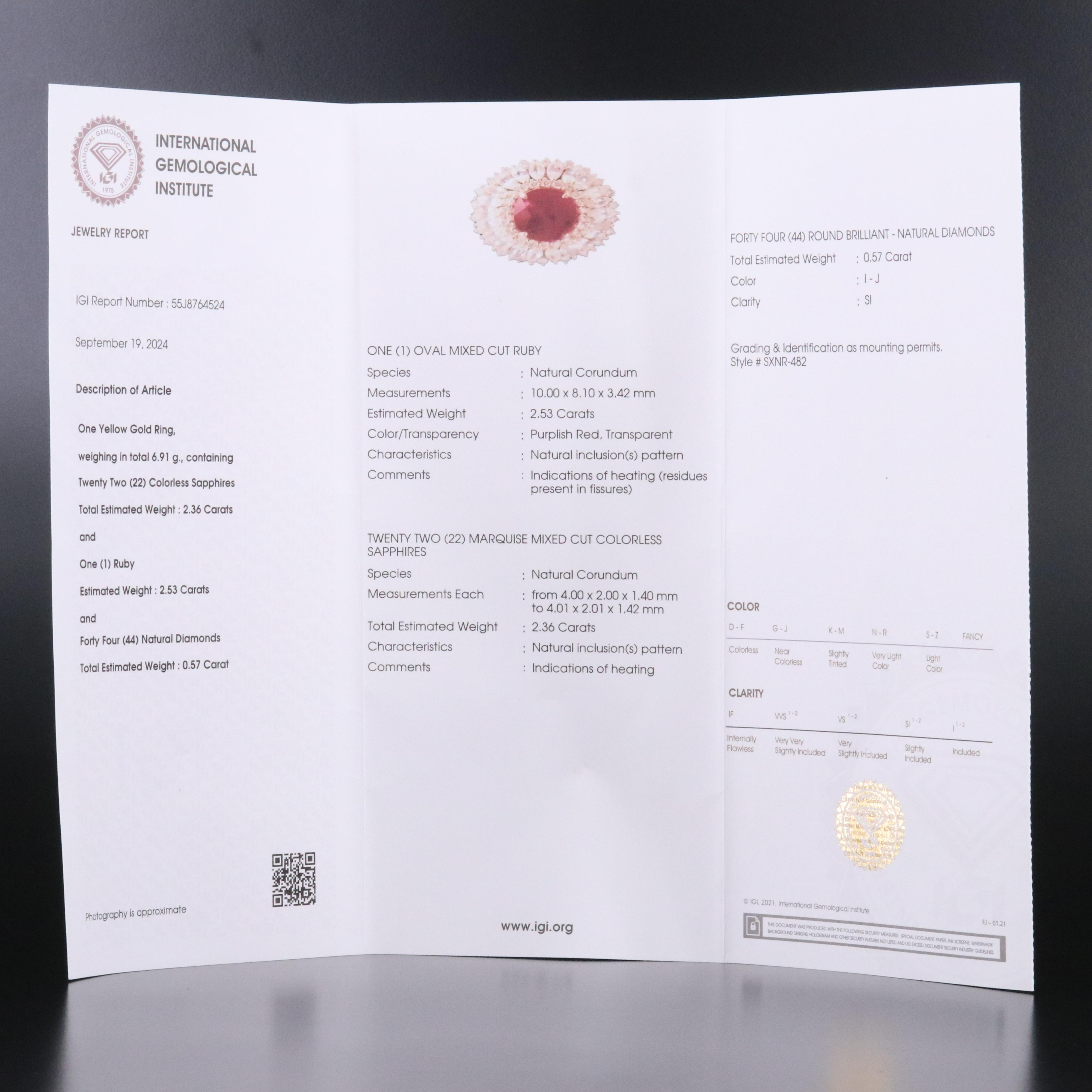 14K 2.53 CT Ruby, Diamond and White Sapphire Ring with IGI Jewelry Report