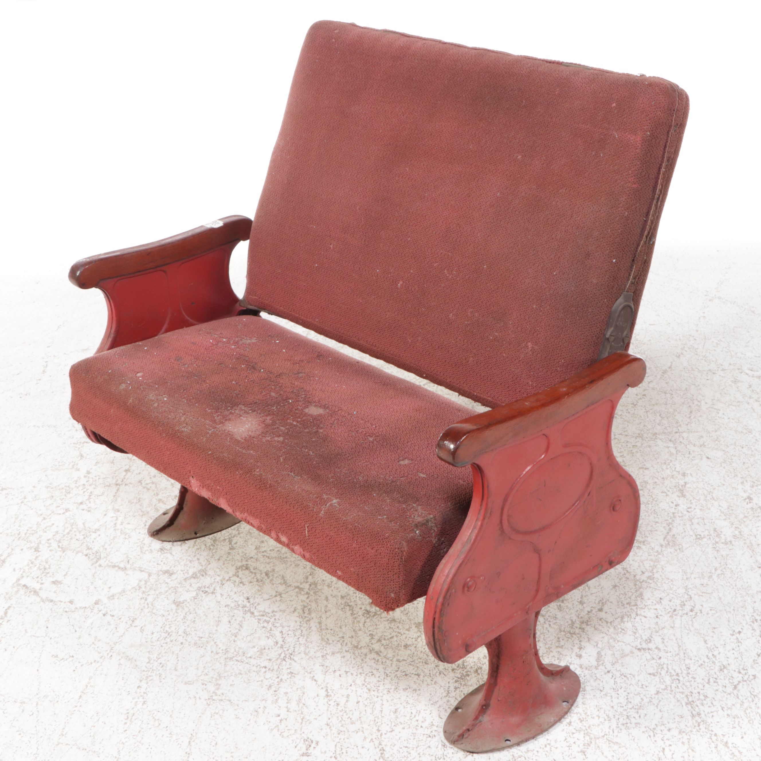 Art Deco Style Painted Metal and Upholstered Train Bench, Early to Mid-20th C.