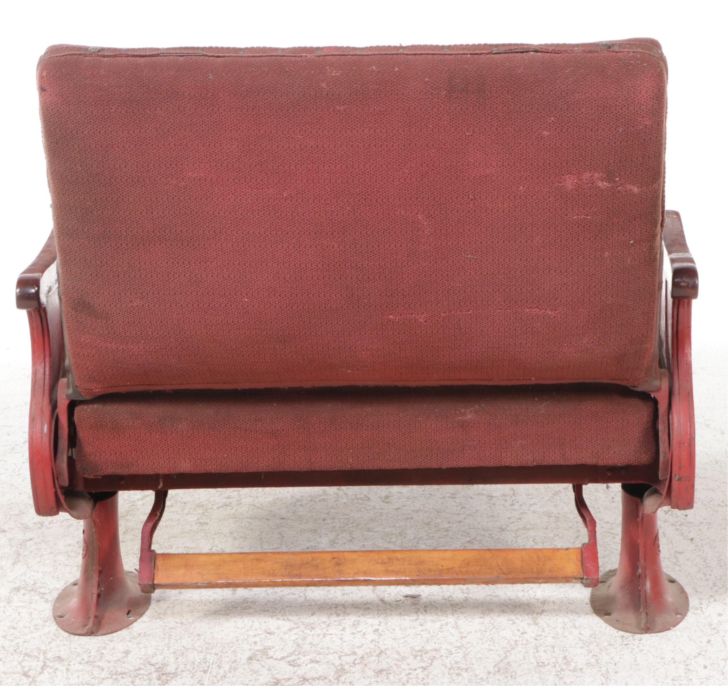Art Deco Style Painted Metal and Upholstered Train Bench, Early to Mid-20th C.
