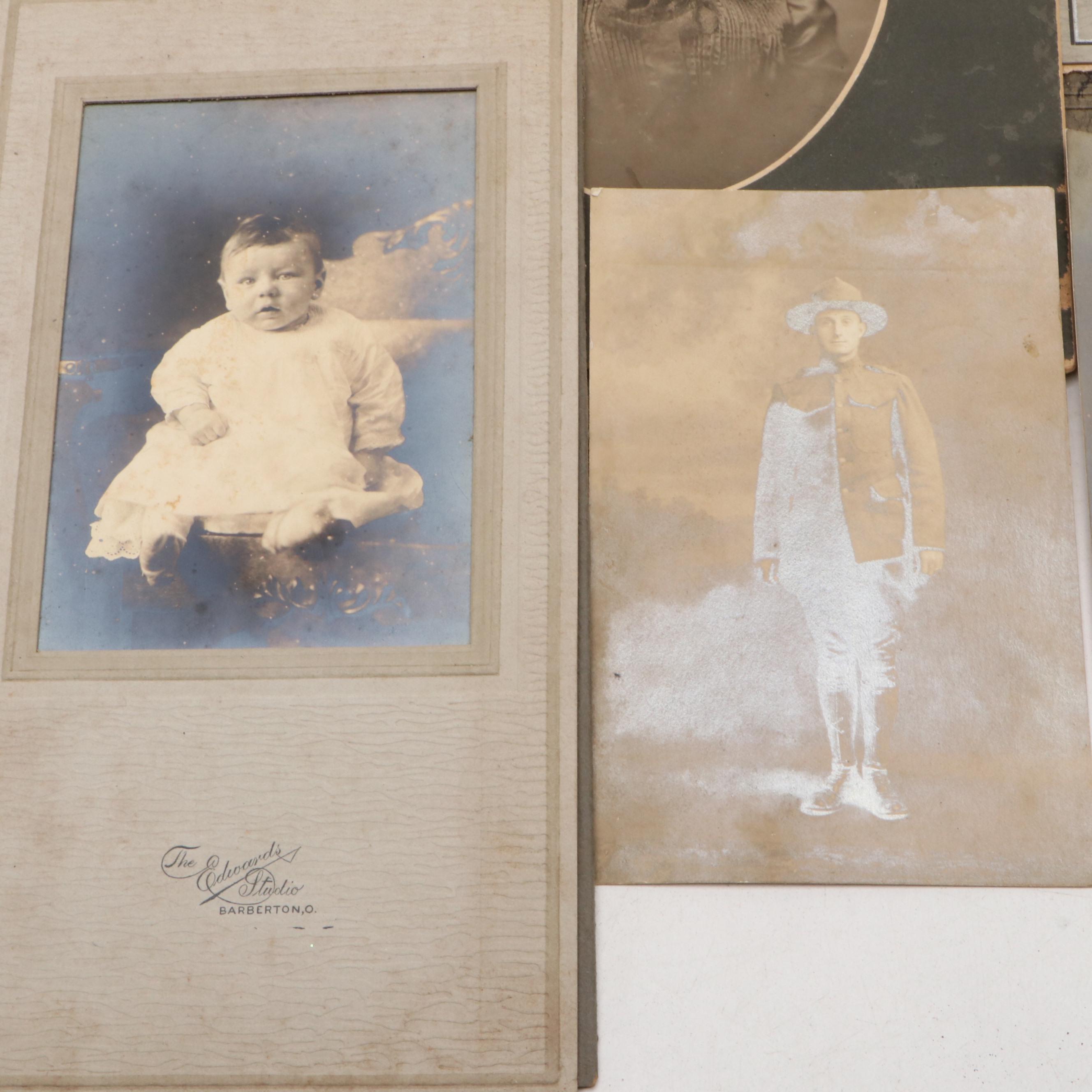 Collection of Silver Gelatin and Cabinet Card Portraits with Other Photographs