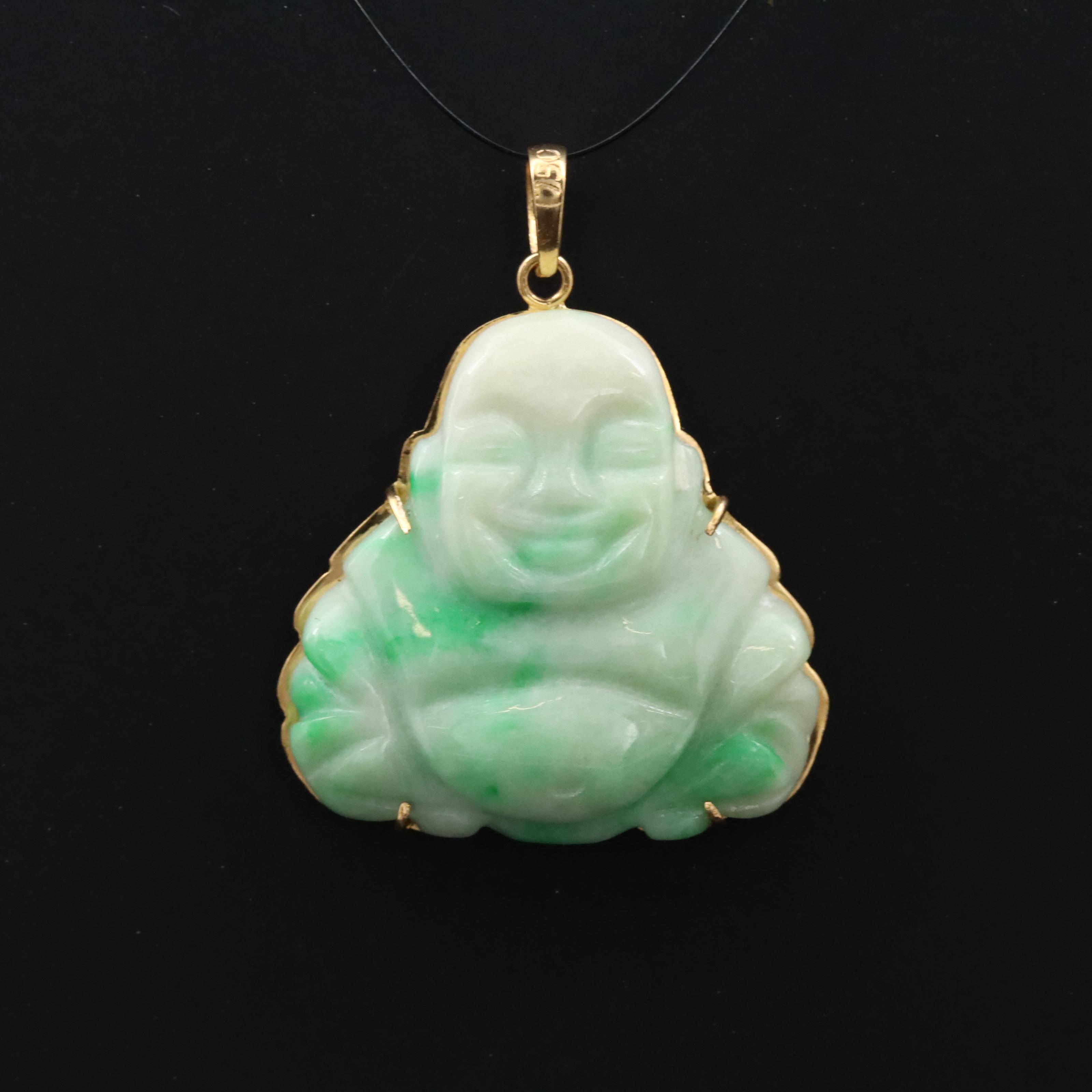 18K Jadeite Carved Buddha Pendant