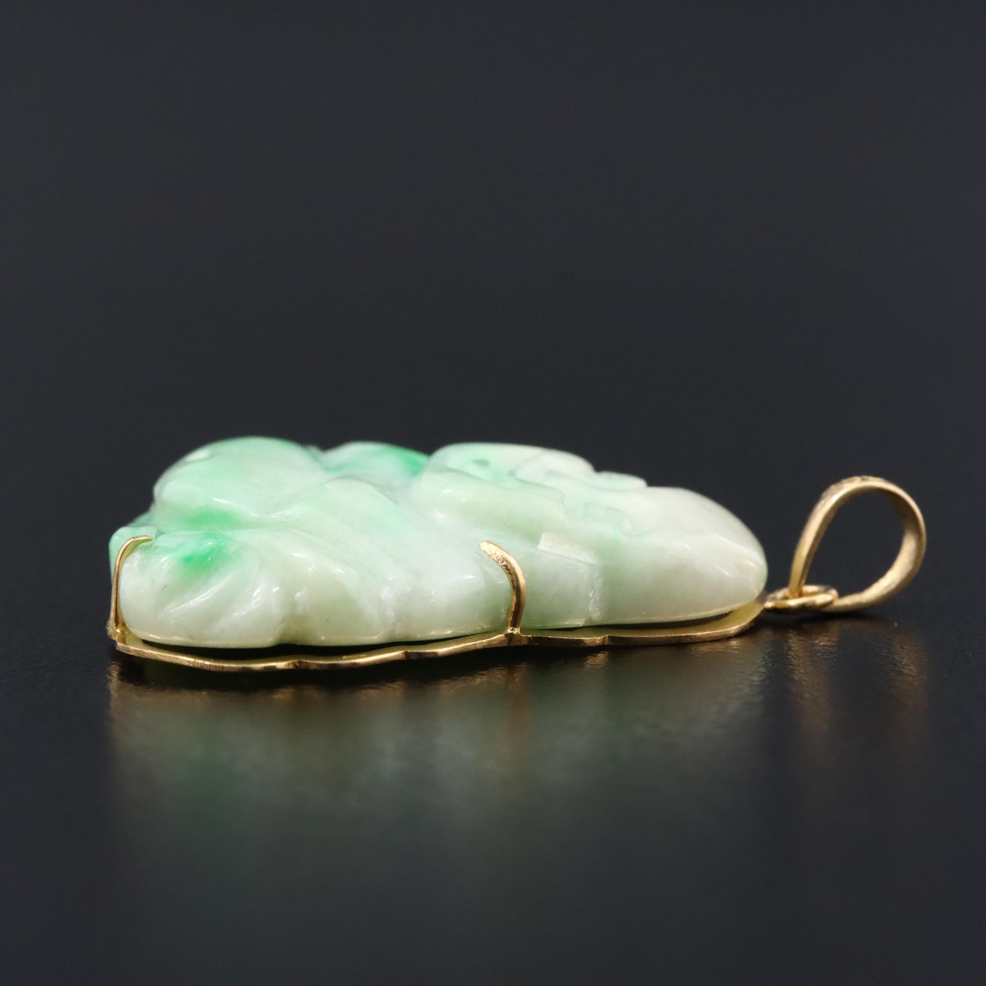 18K Jadeite Carved Buddha Pendant