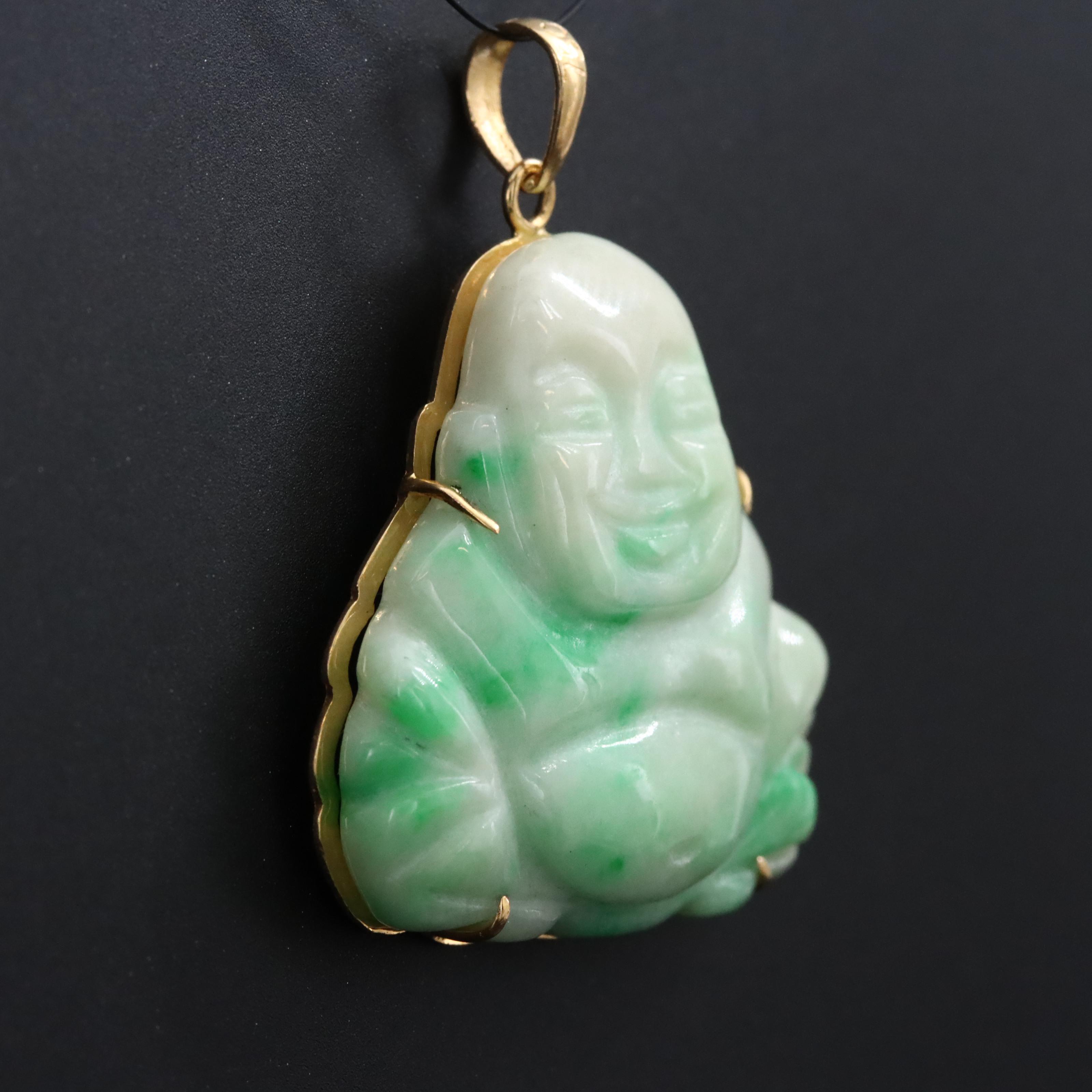 18K Jadeite Carved Buddha Pendant
