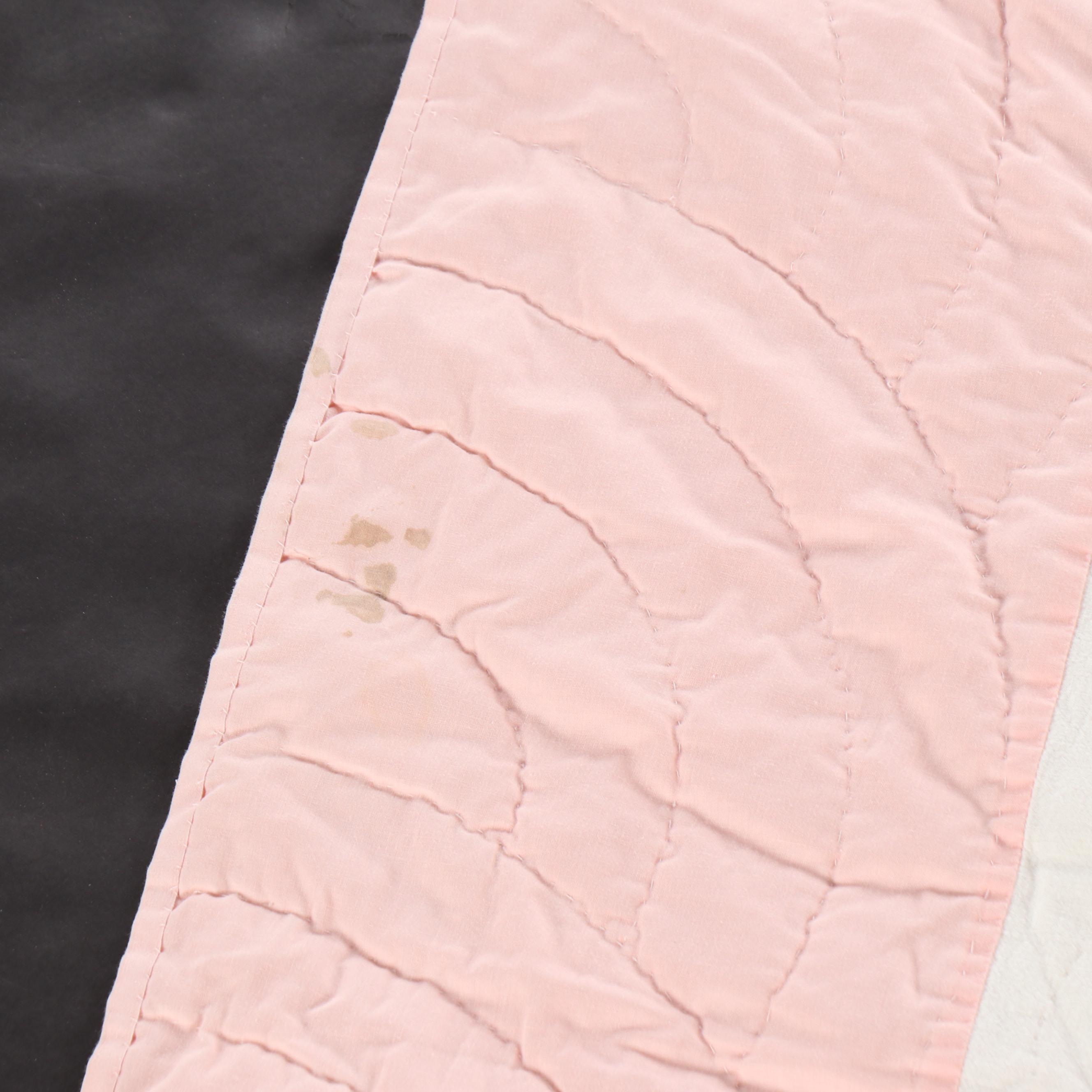 Handcrafted Pink Border "Sunbonnet Sue" Applique Quilt