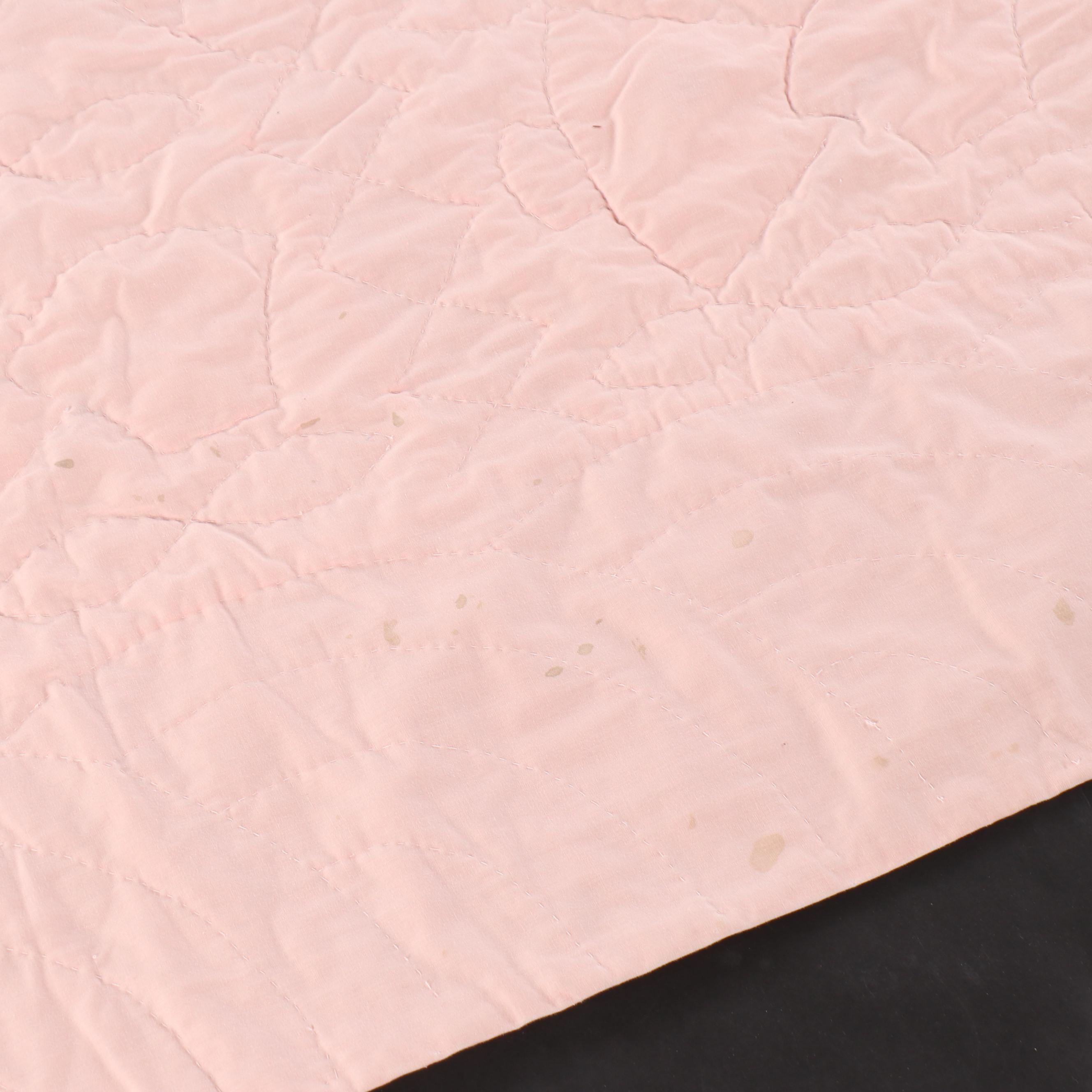 Handcrafted Pink Border "Sunbonnet Sue" Applique Quilt