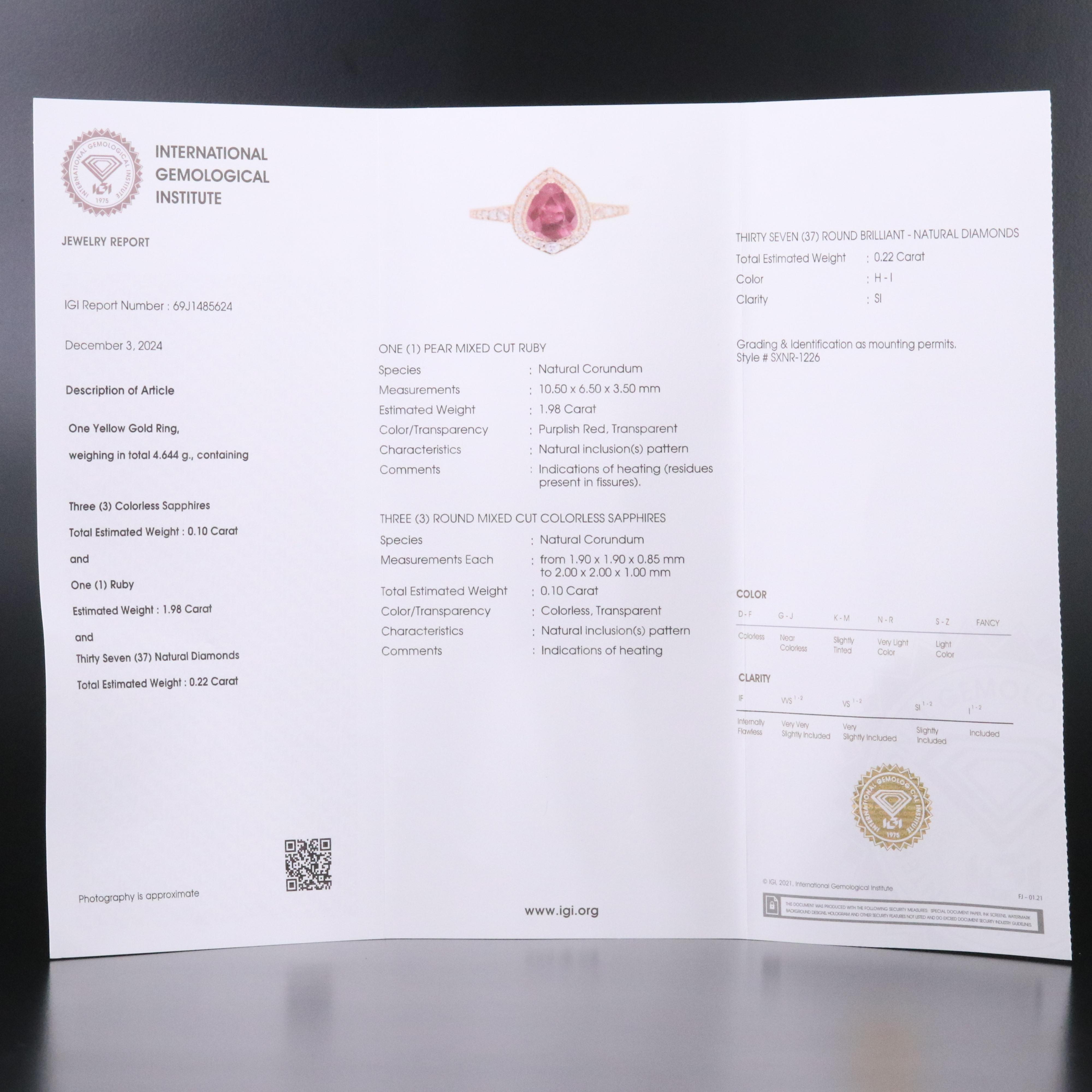 14K1.98 CT Ruby, Diamond and White Sapphire Ring with IGI Jewelry Report