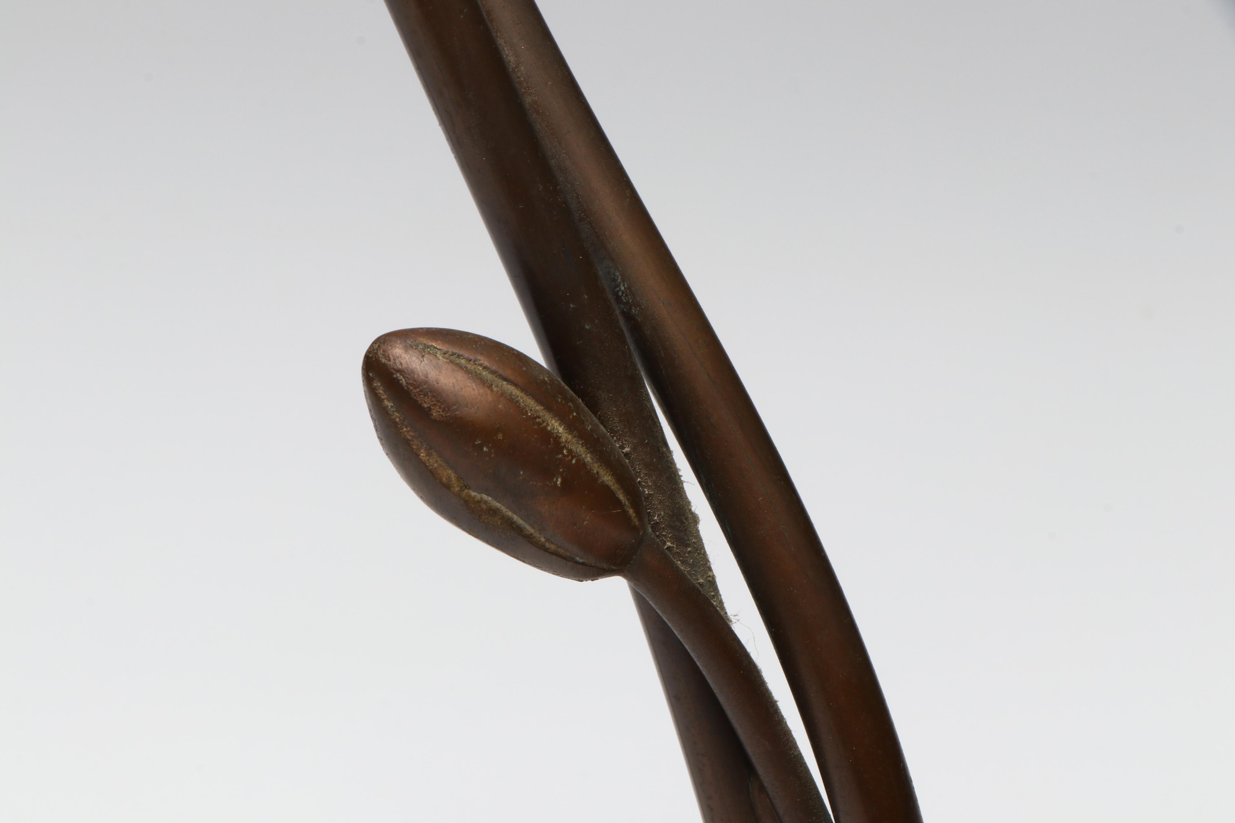 Art Nouveau Style Metal Lily Pad Lamp with Favrile Glass Shades