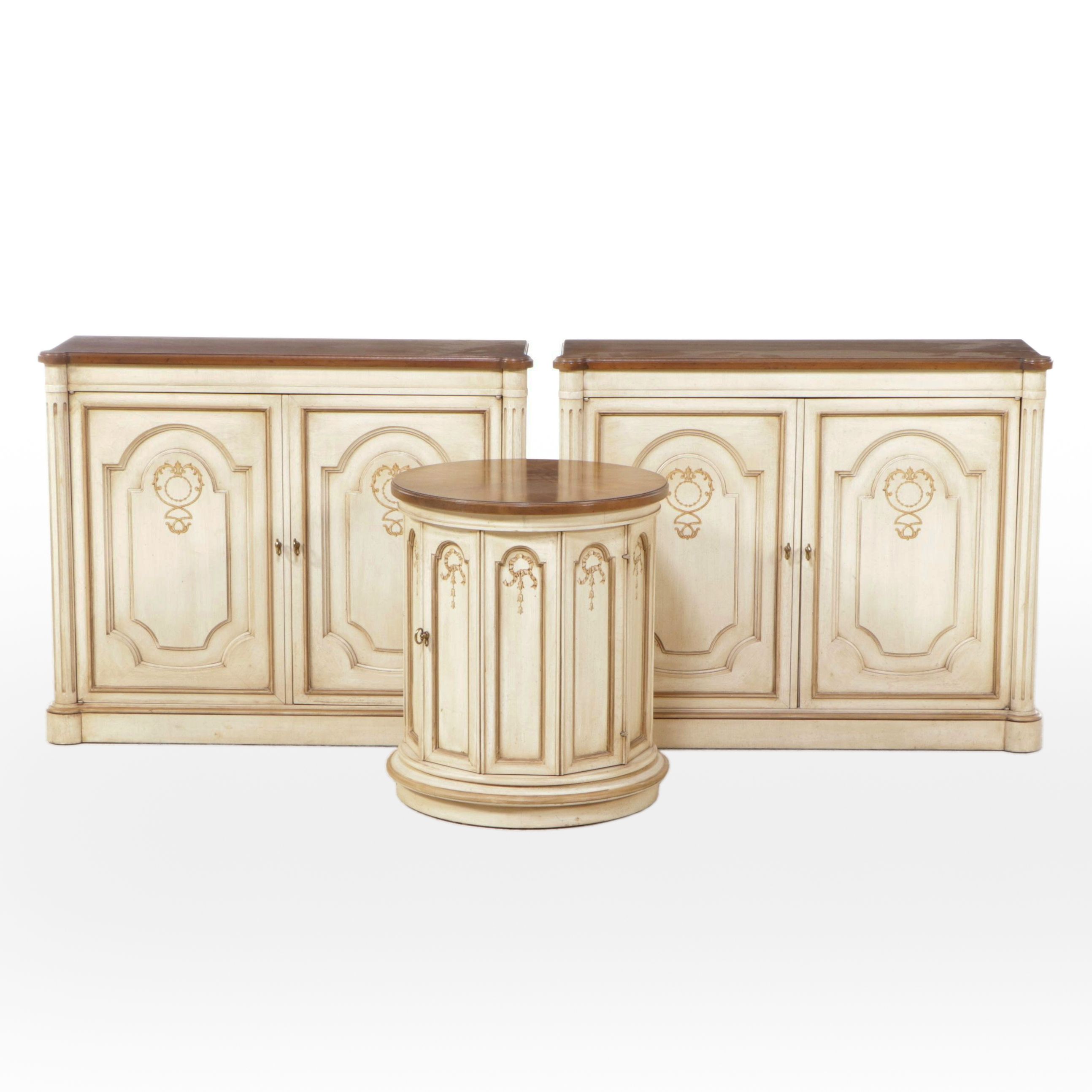 Set of French Provincial Style Painted Wood Cabinets, Mid to Late 20th Century