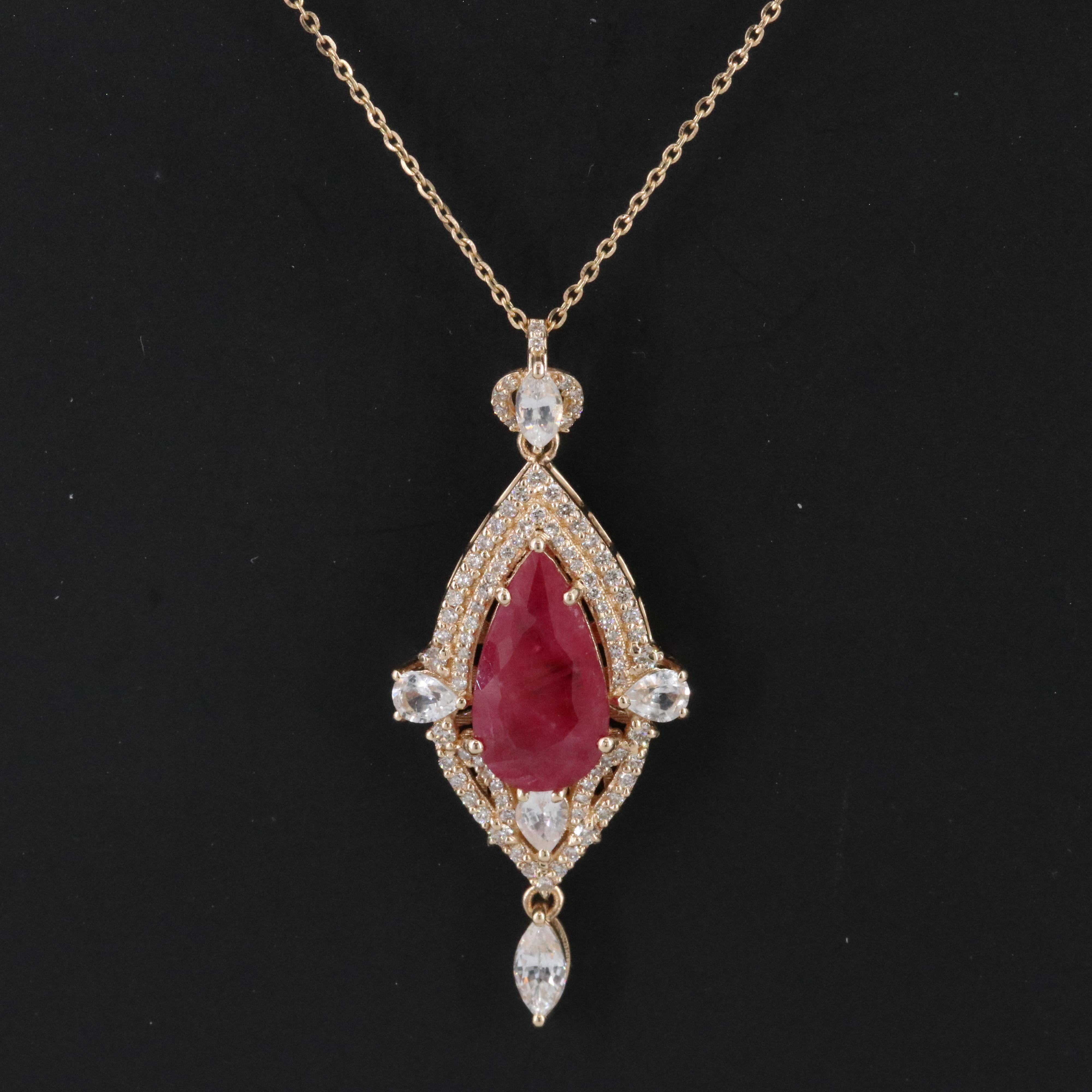 14K 3.34 CT Ruby, Diamond and White Sapphire Necklace with IGI Jewelry Report