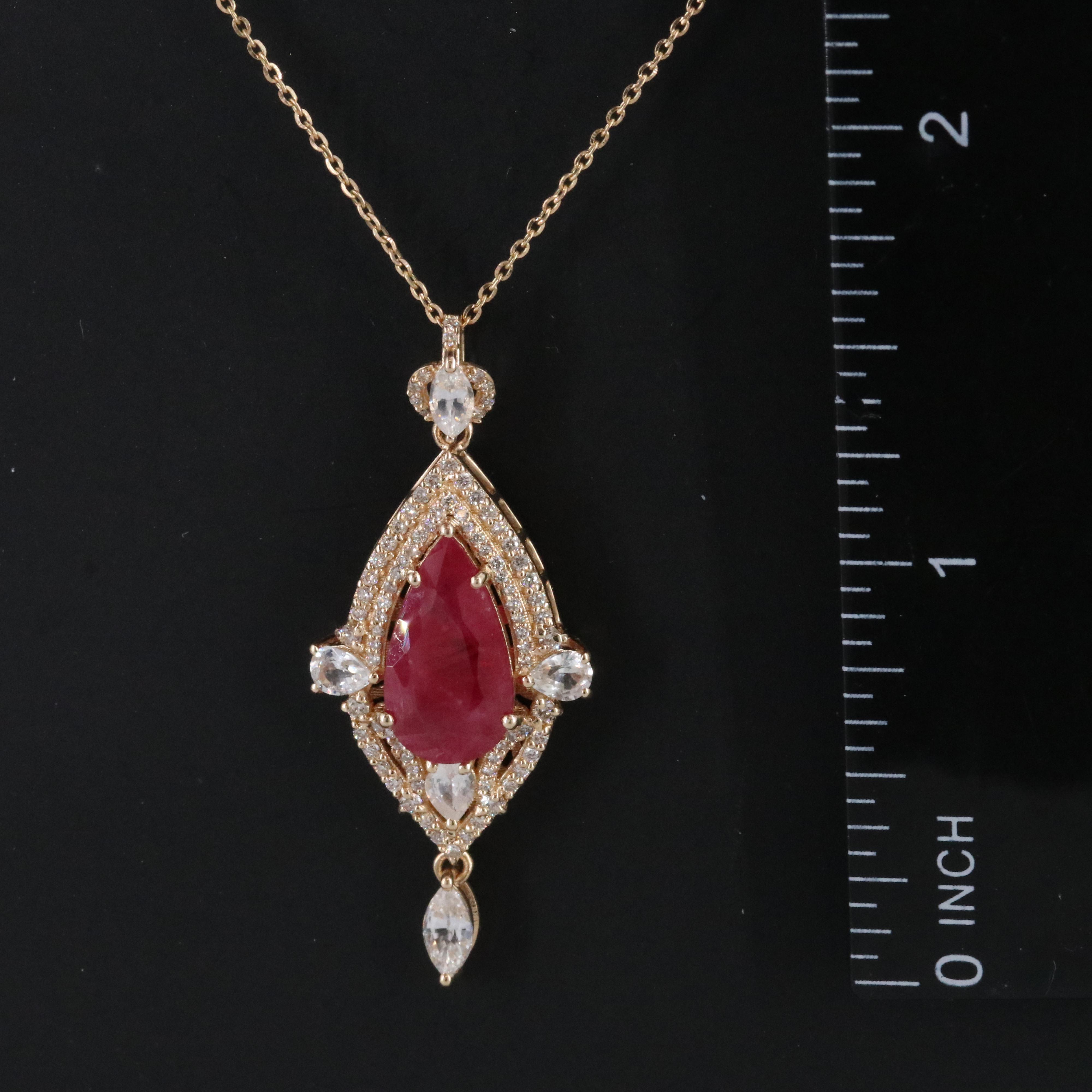 14K 3.34 CT Ruby, Diamond and White Sapphire Necklace with IGI Jewelry Report