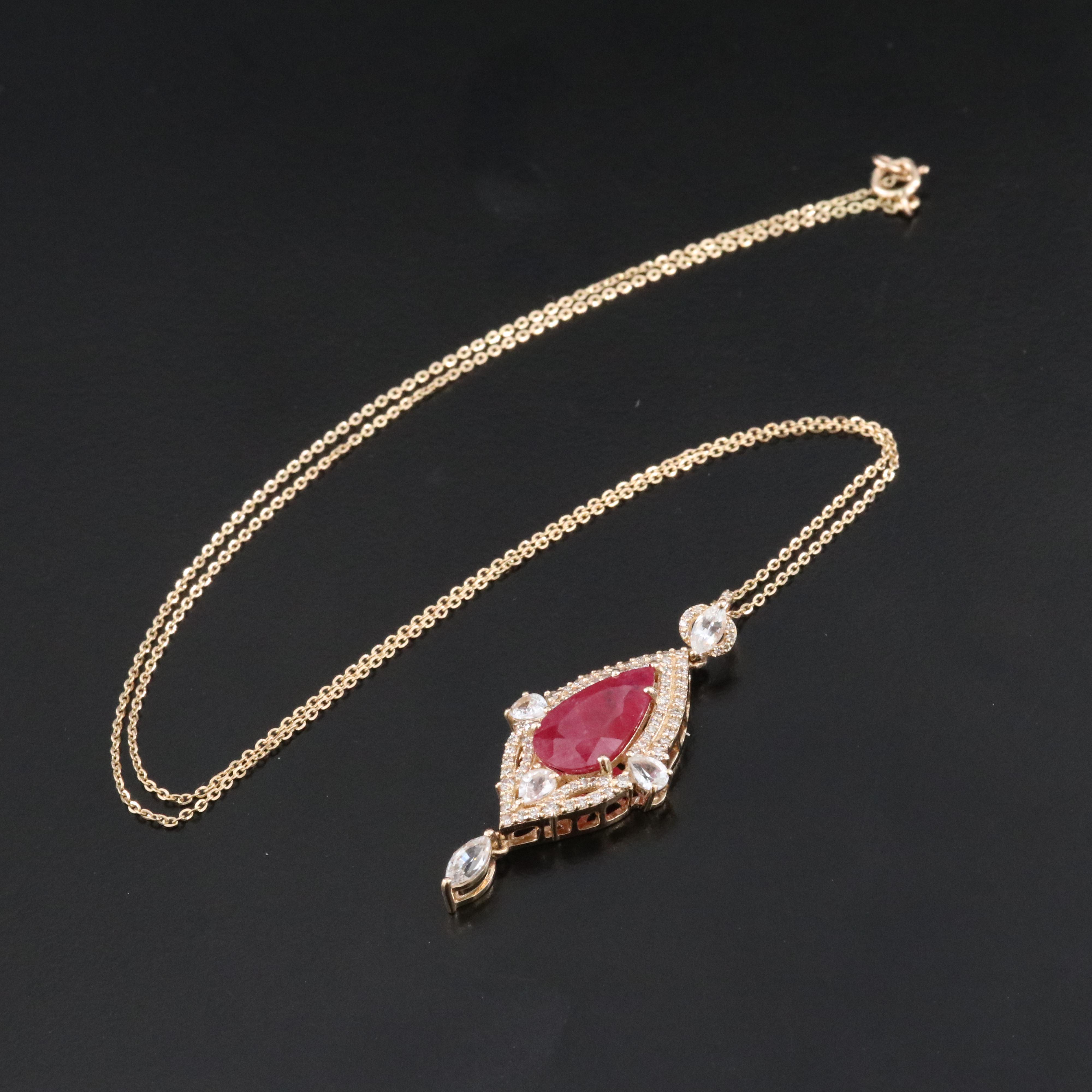 14K 3.34 CT Ruby, Diamond and White Sapphire Necklace with IGI Jewelry Report