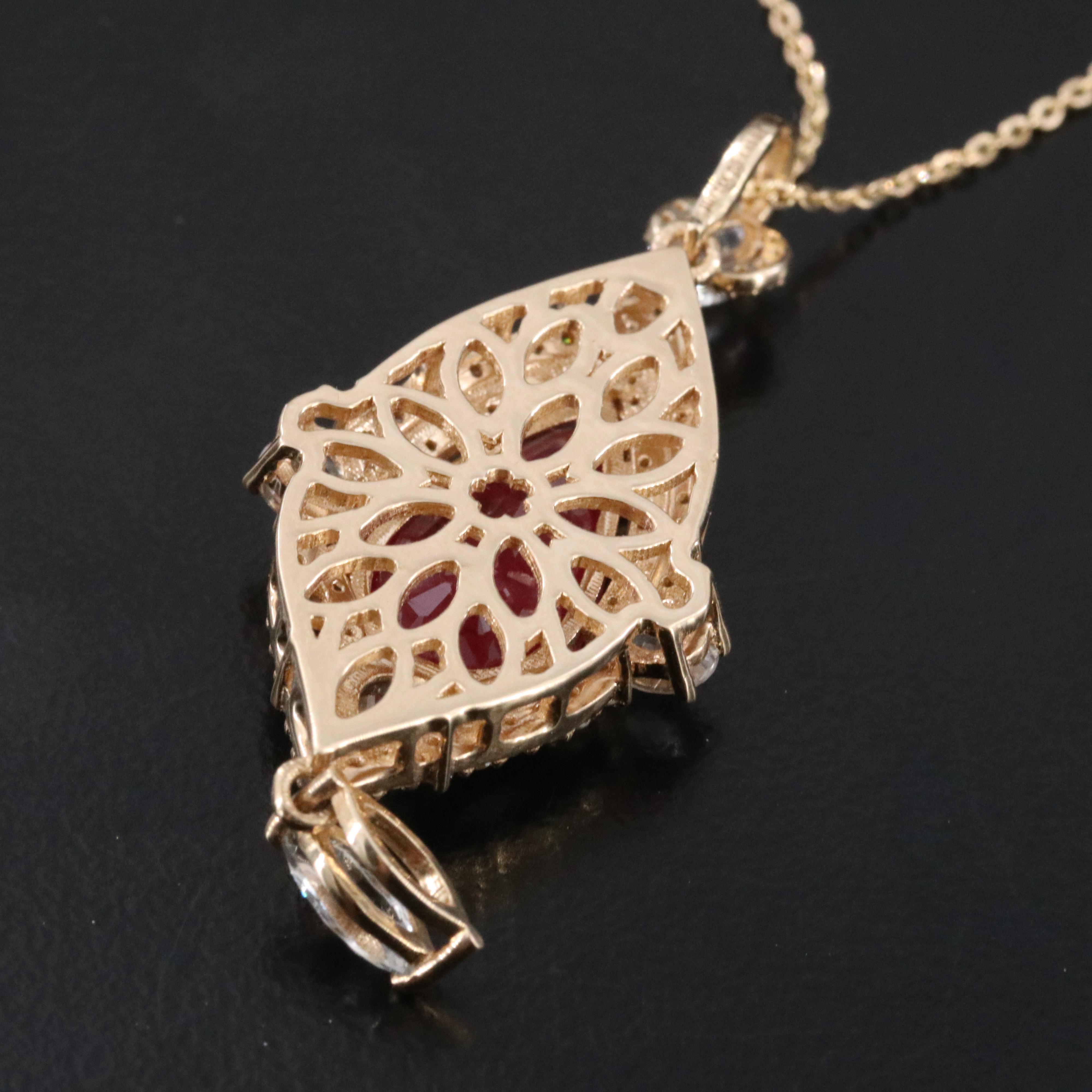 14K 3.34 CT Ruby, Diamond and White Sapphire Necklace with IGI Jewelry Report