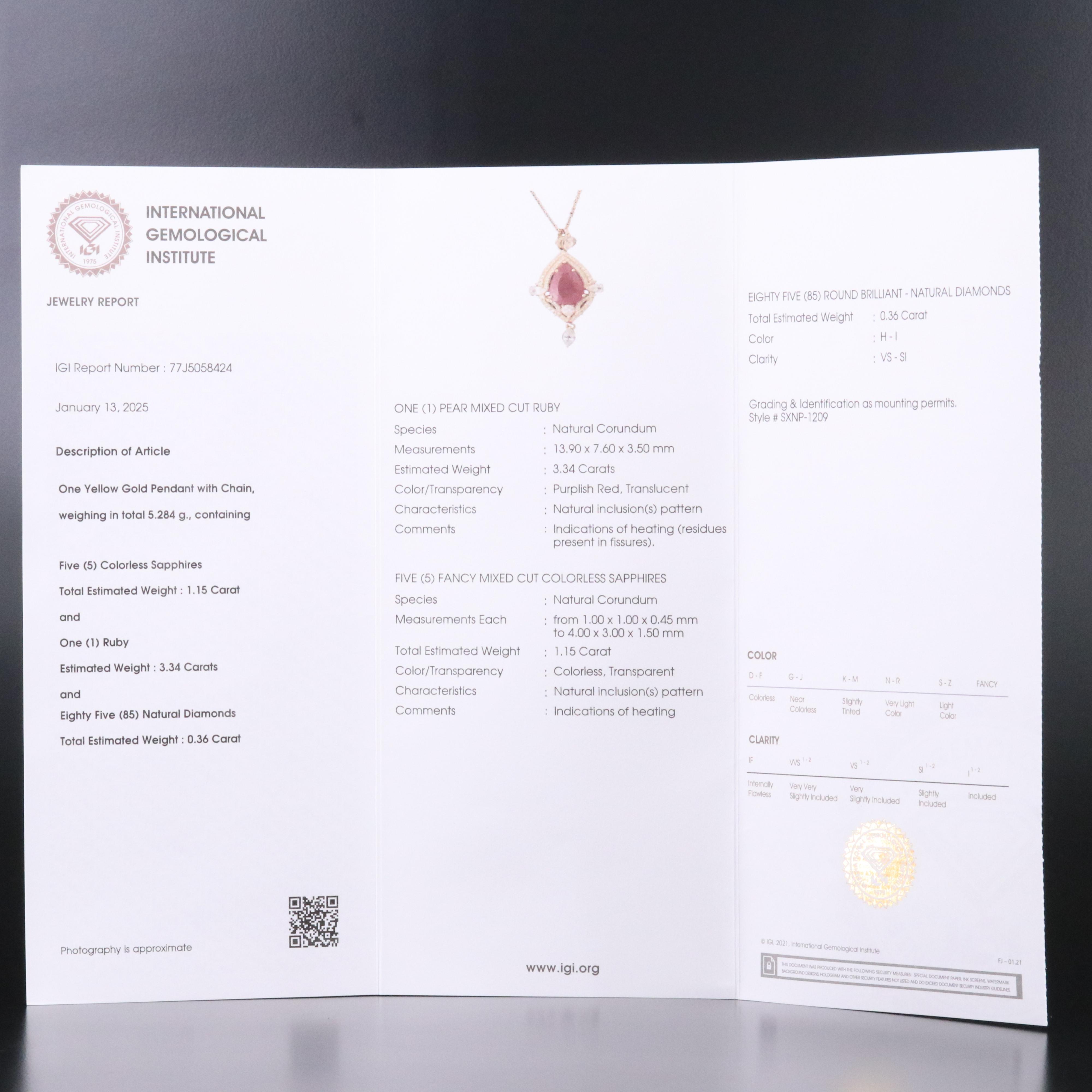 14K 3.34 CT Ruby, Diamond and White Sapphire Necklace with IGI Jewelry Report