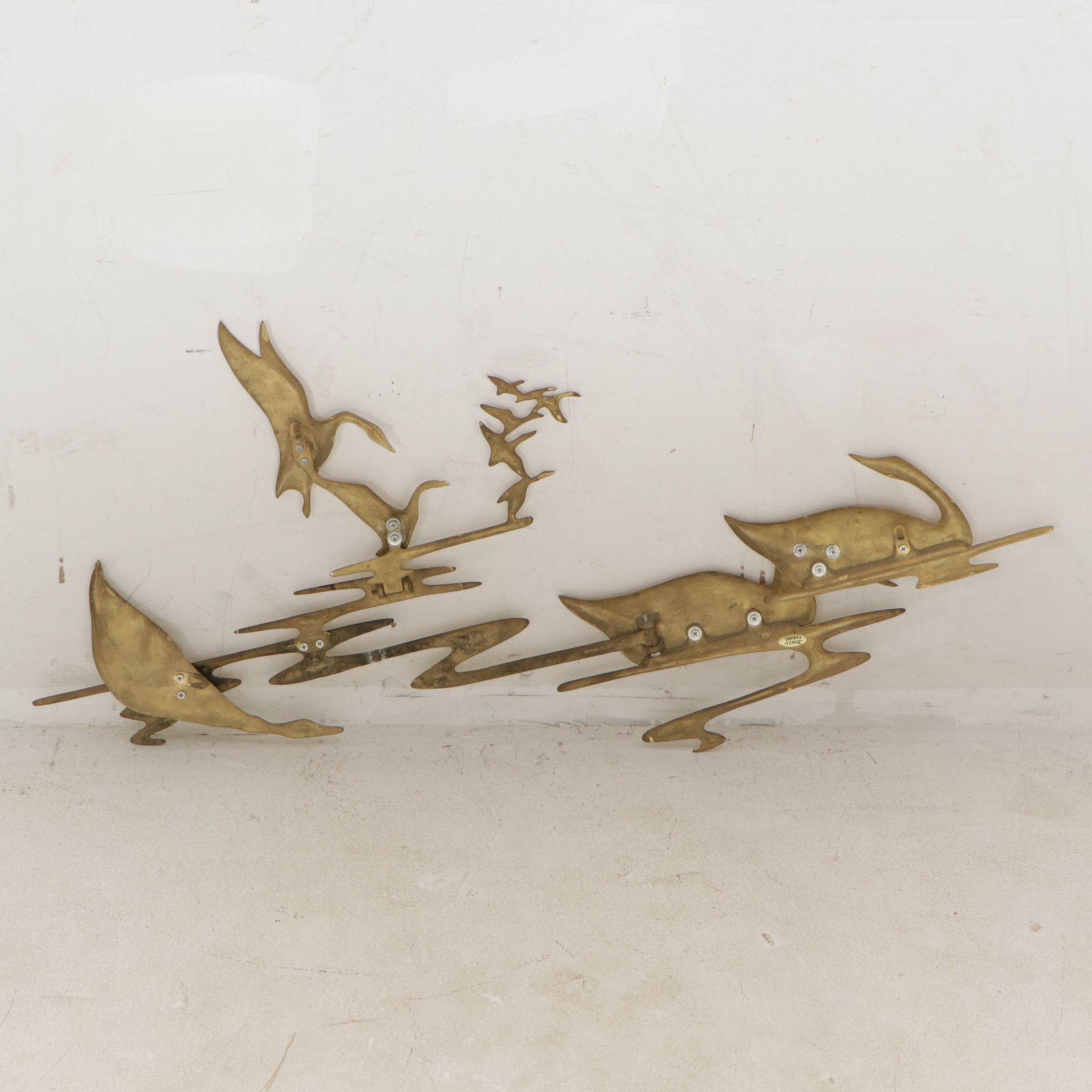 Mid Century Modern Swans on Water Enameled Metal Wall Art