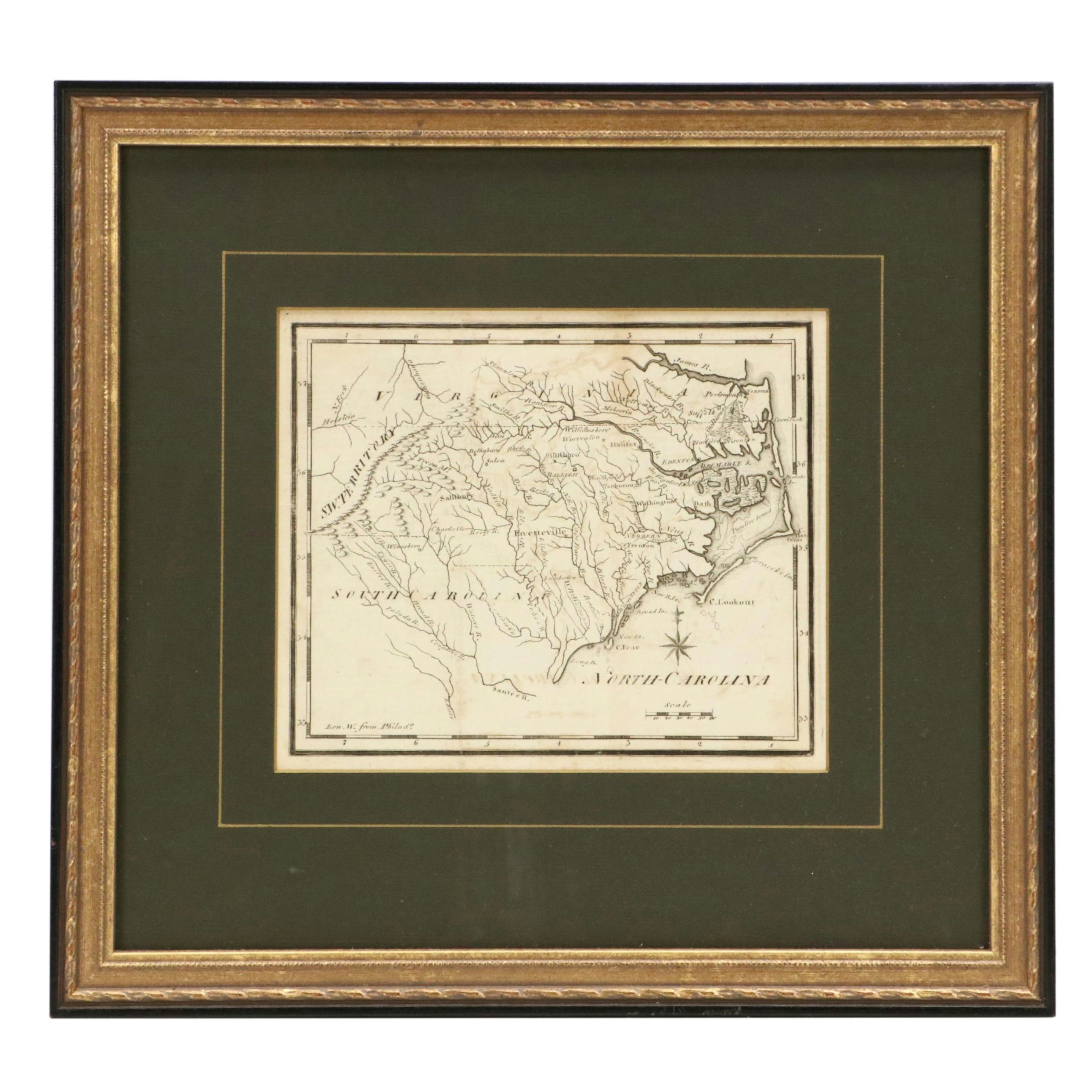 Joseph T. Scott Map Engraving "North Carolina," 1795