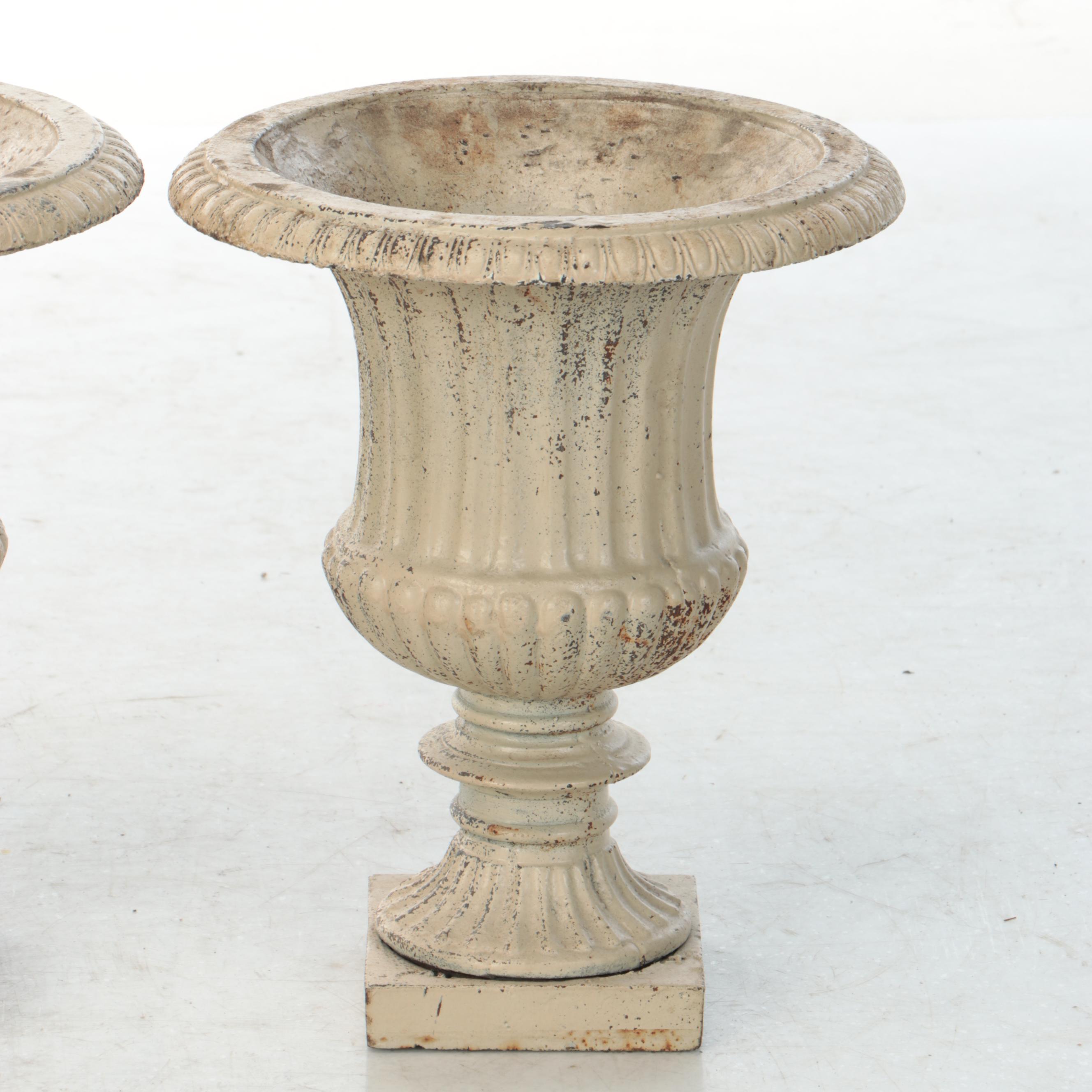 Neoclassical Style Painted Cast Iron Urn Planter Pair
