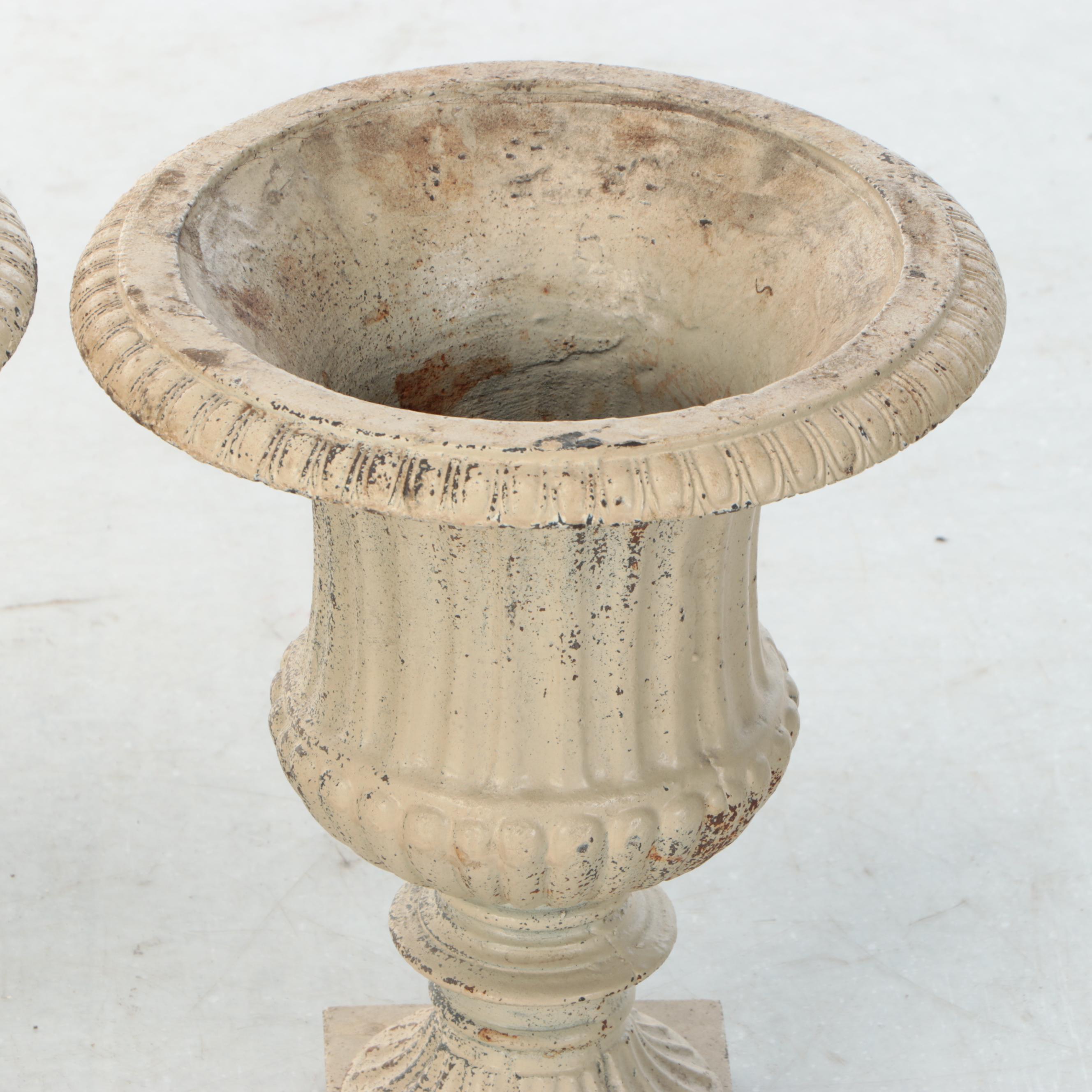Neoclassical Style Painted Cast Iron Urn Planter Pair