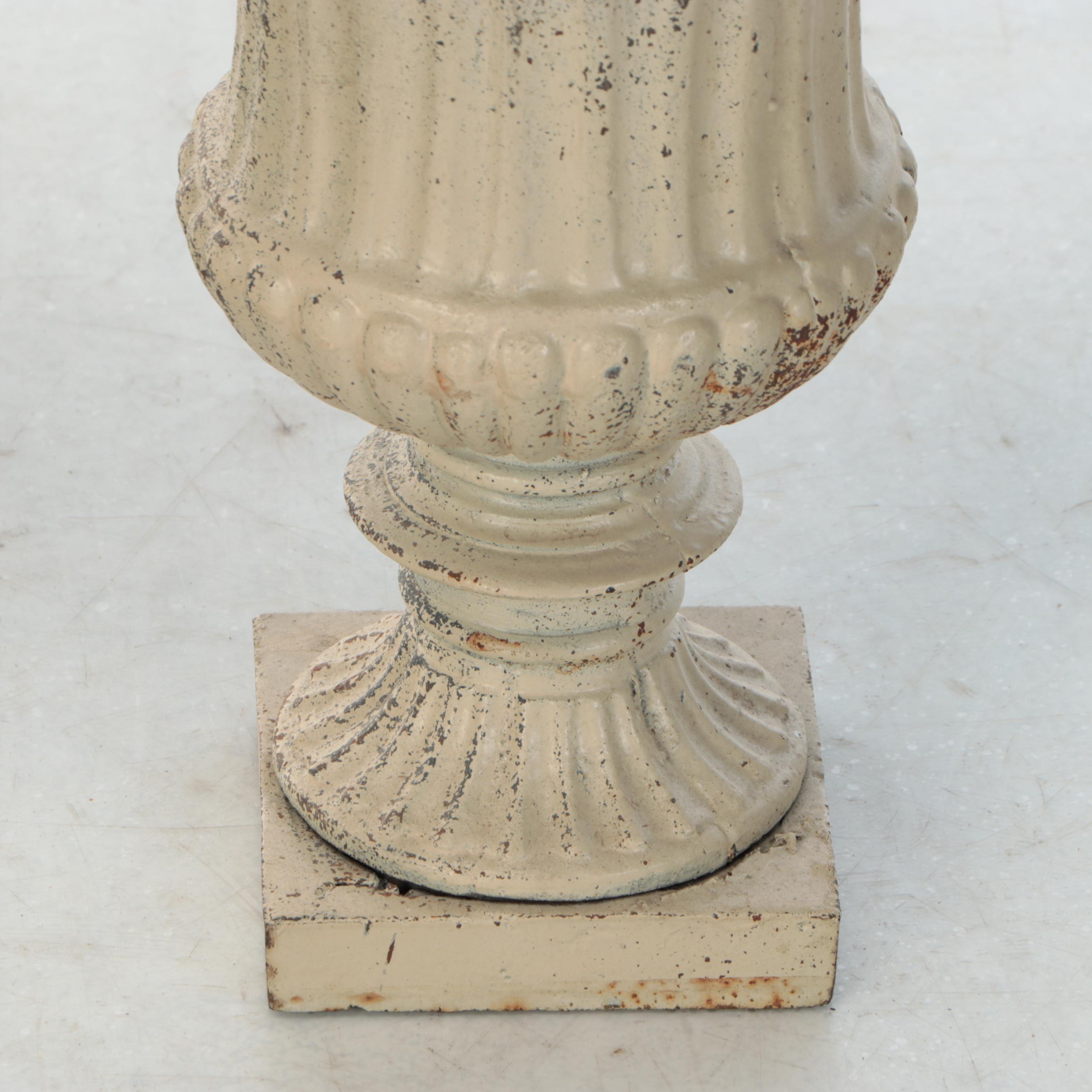 Neoclassical Style Painted Cast Iron Urn Planter Pair