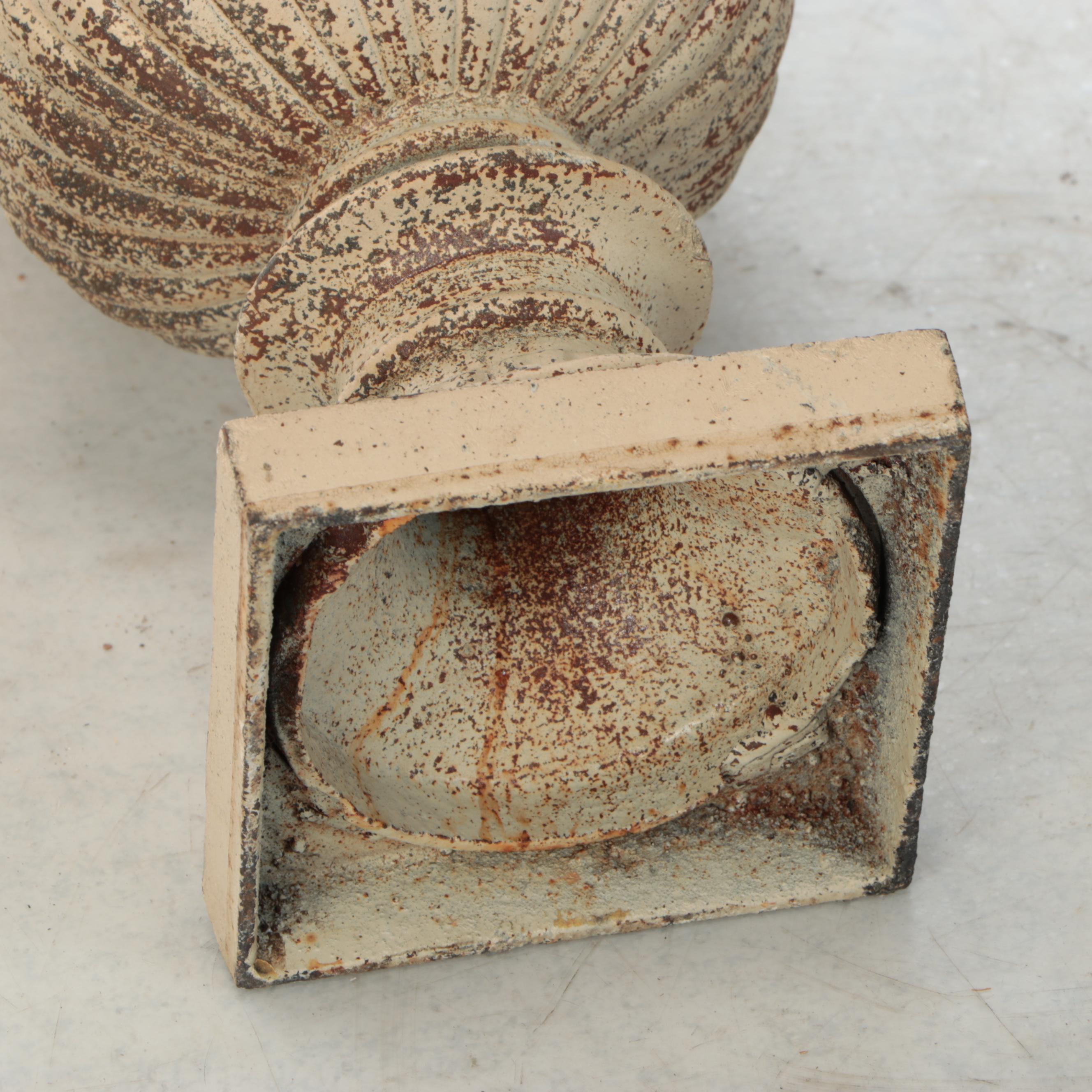 Neoclassical Style Painted Cast Iron Urn Planter Pair