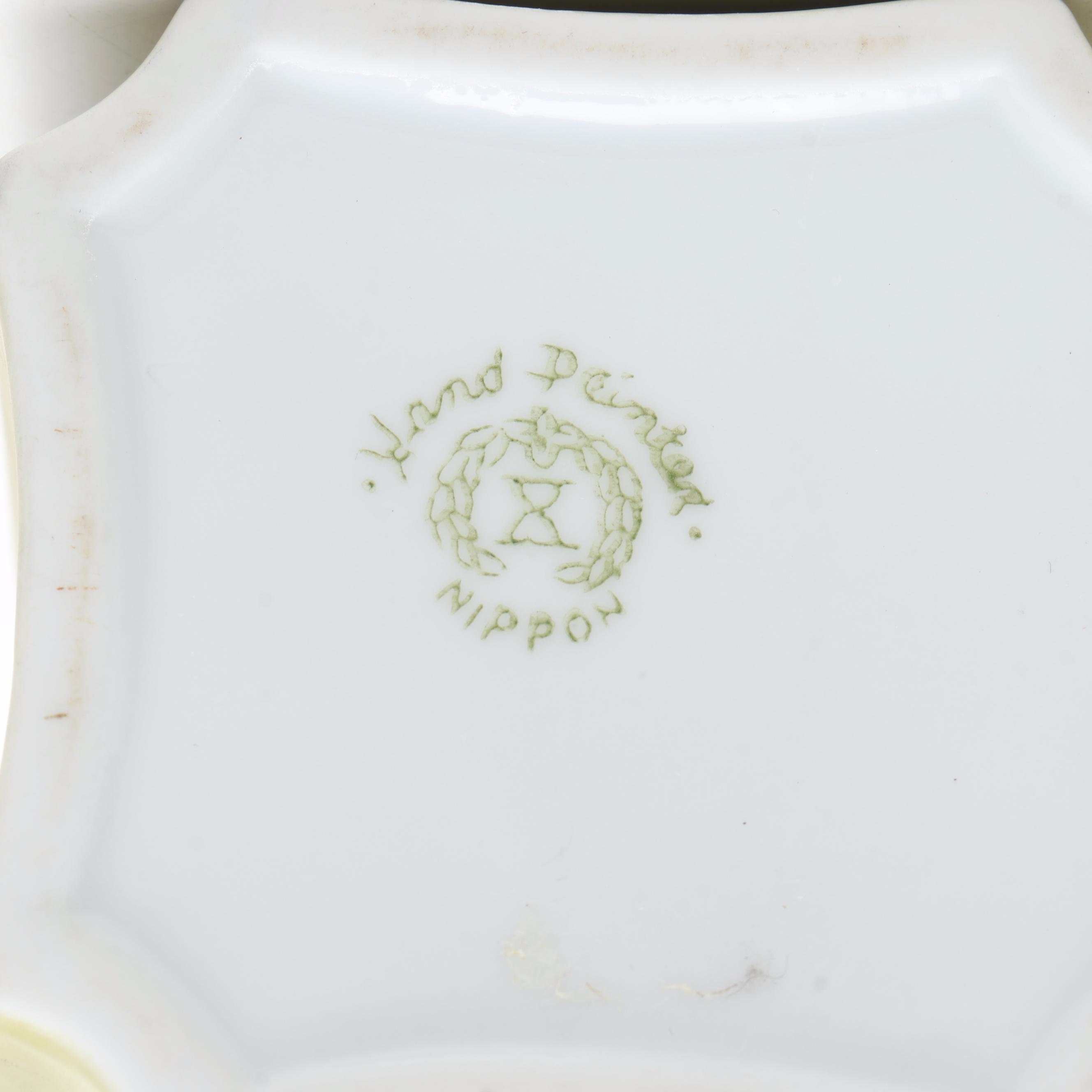 Japanese Floral Porcelain Vanity Jars, Candle Holders and Powder Box