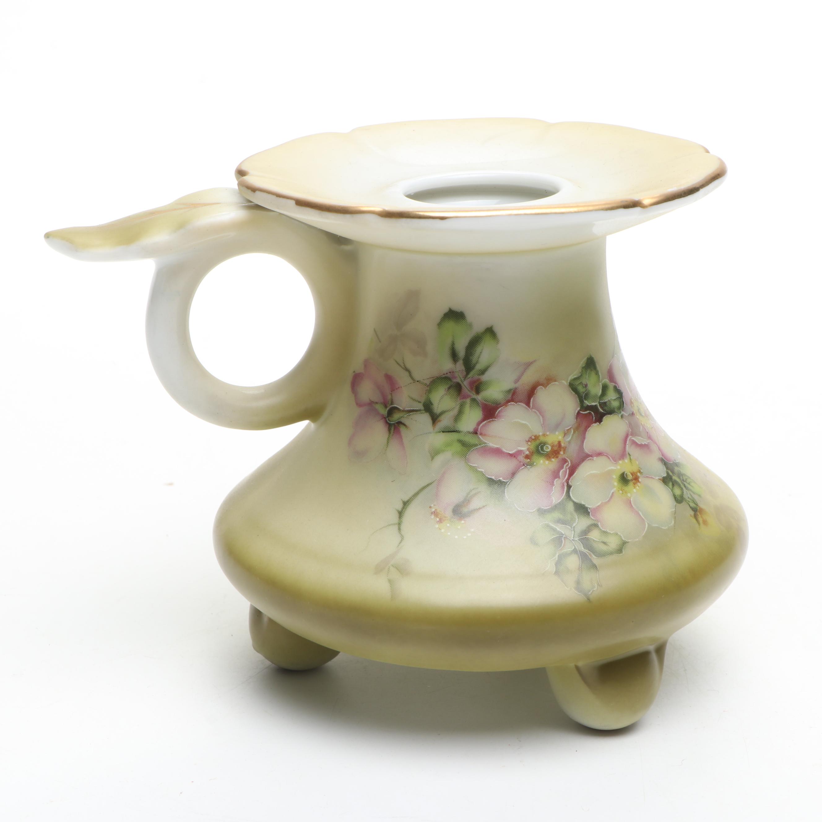 Japanese Floral Porcelain Vanity Jars, Candle Holders and Powder Box