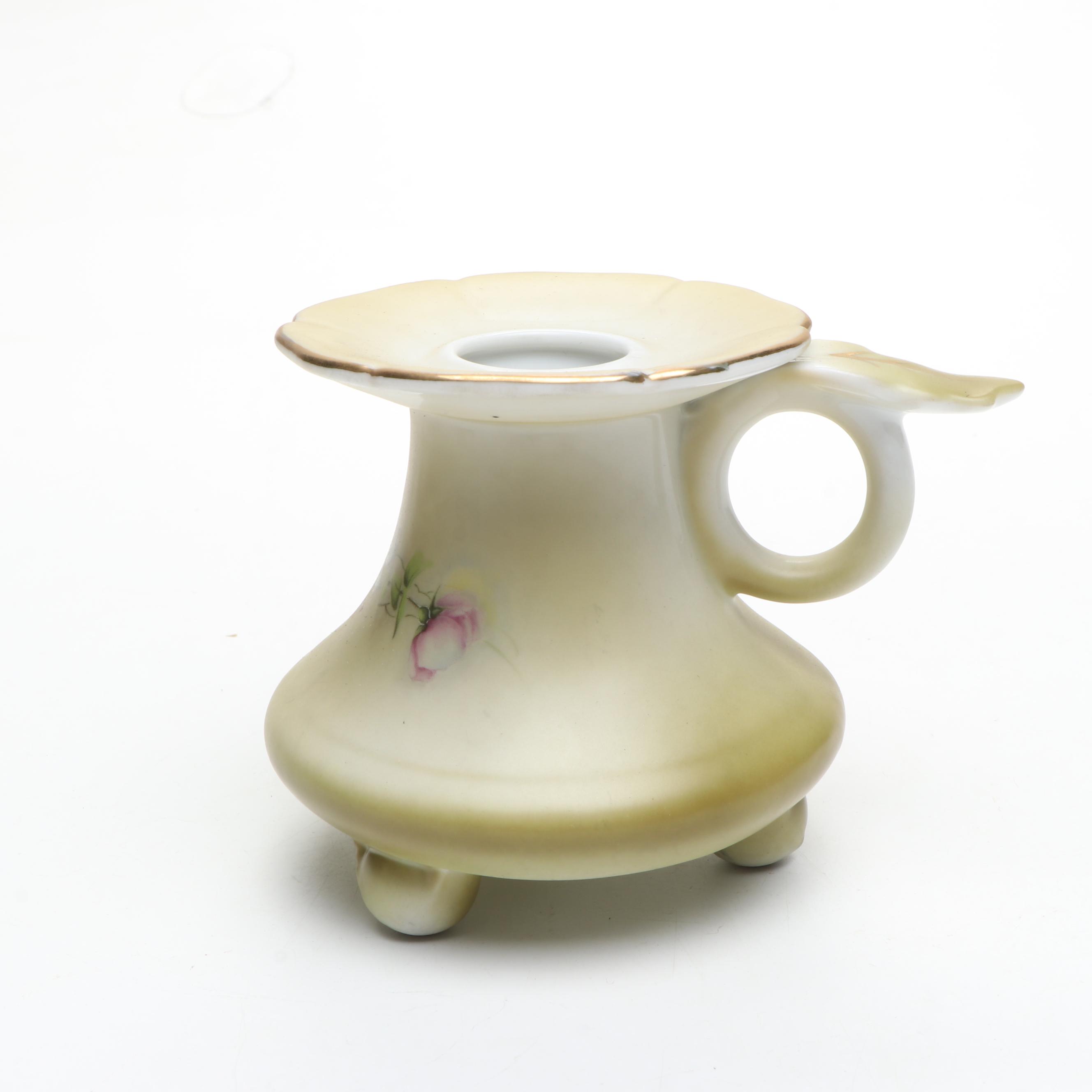 Japanese Floral Porcelain Vanity Jars, Candle Holders and Powder Box