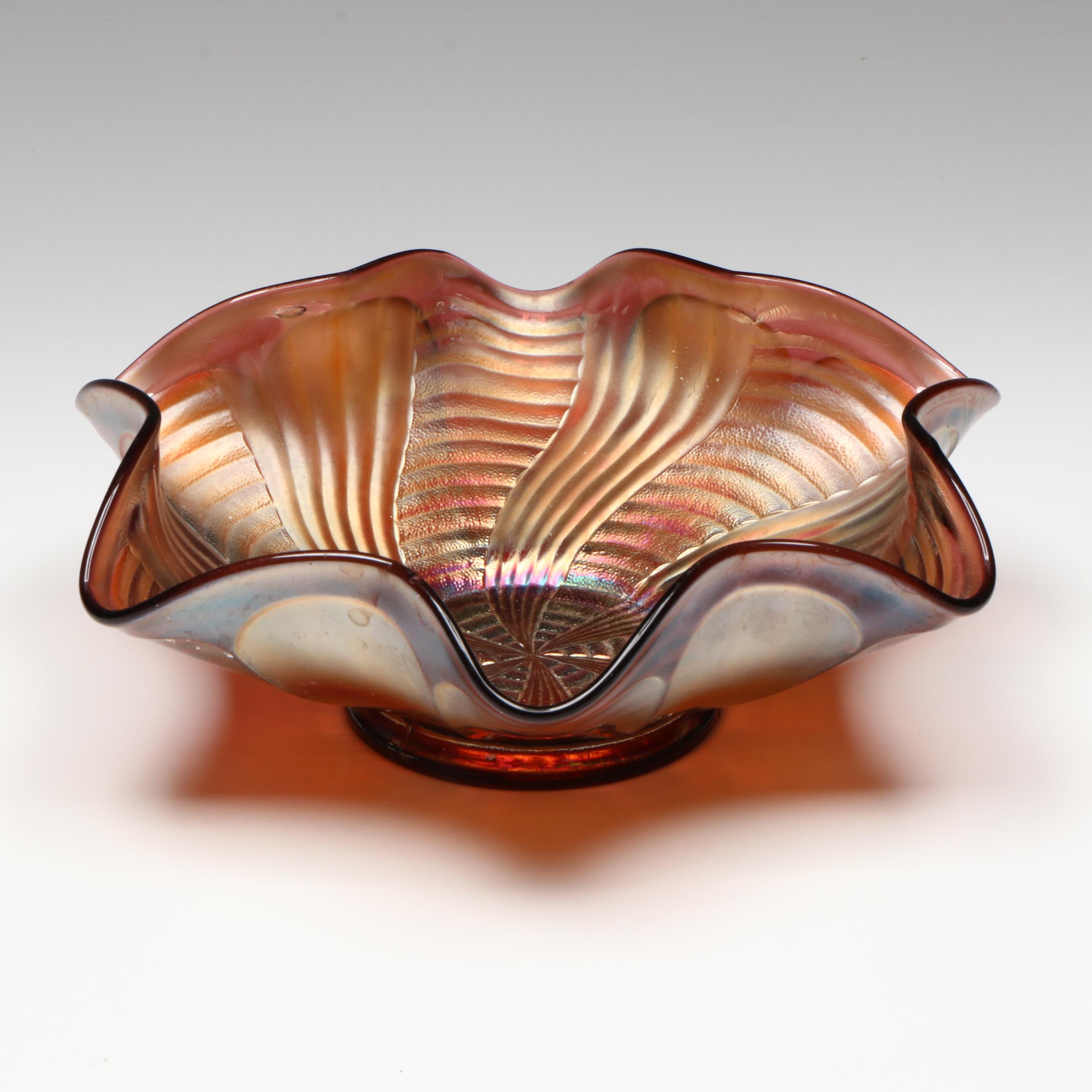 Fenton Peacock Tail Marigold Carnival Glass Bowl, Mid-20th Century