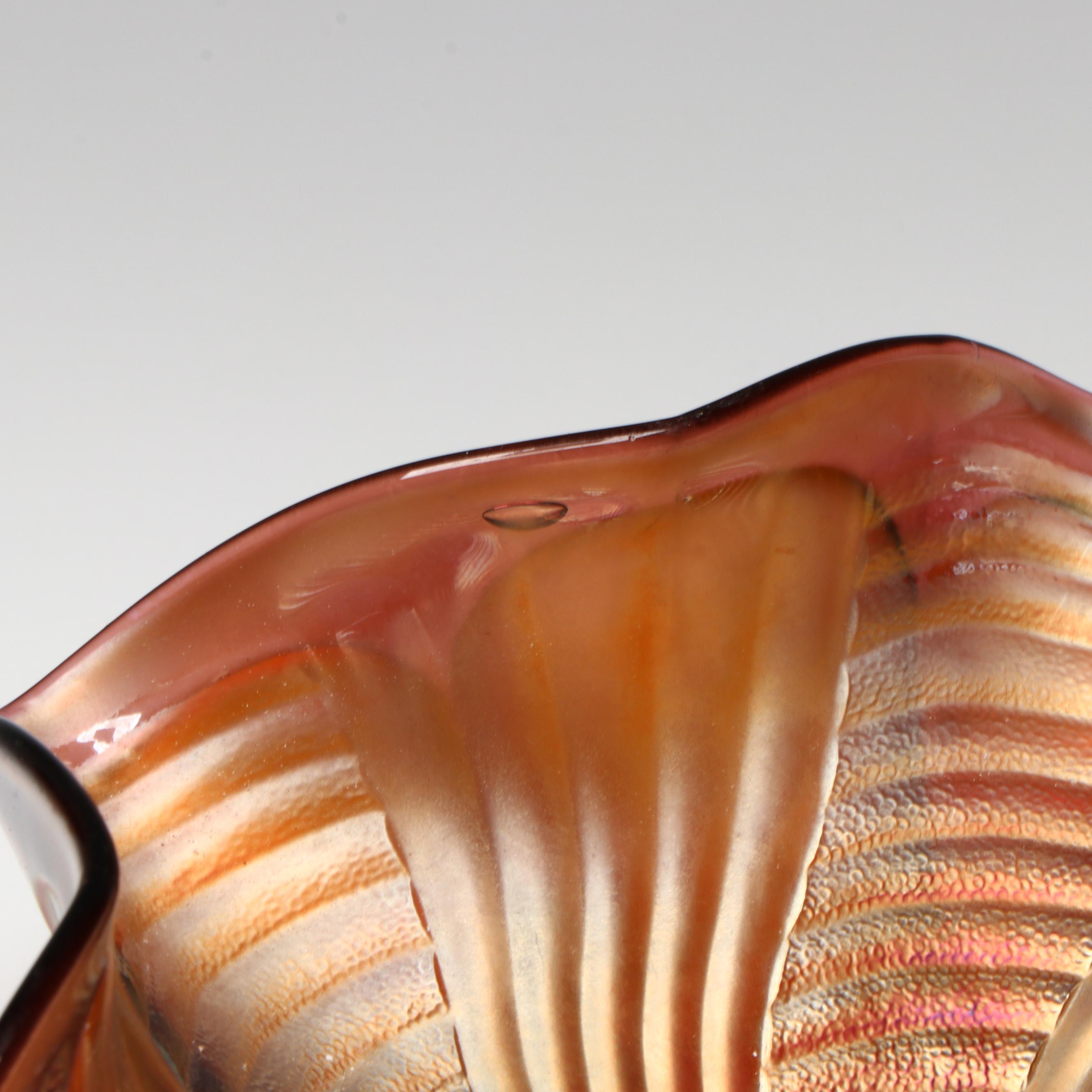 Fenton Peacock Tail Marigold Carnival Glass Bowl, Mid-20th Century