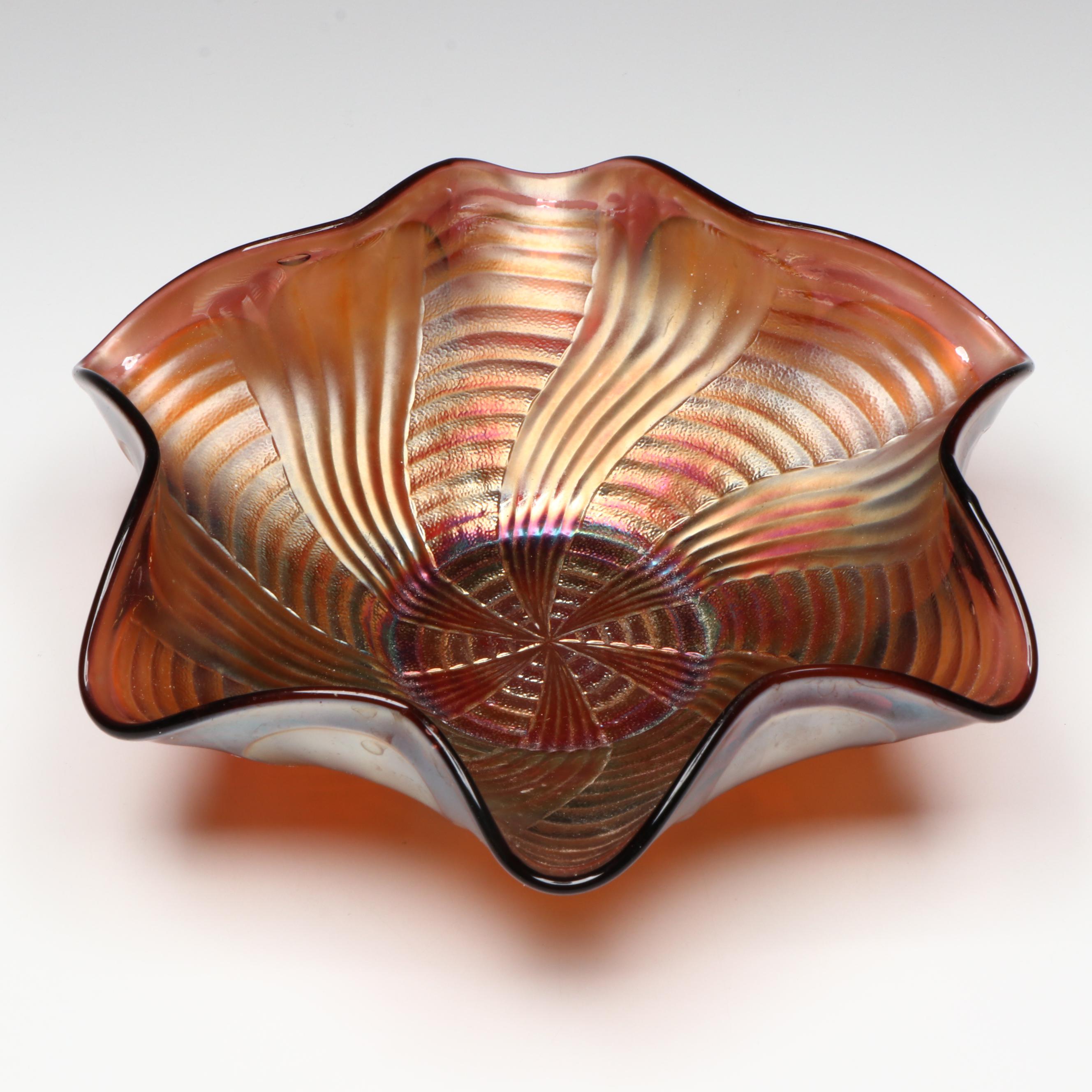 Fenton Peacock Tail Marigold Carnival Glass Bowl, Mid-20th Century