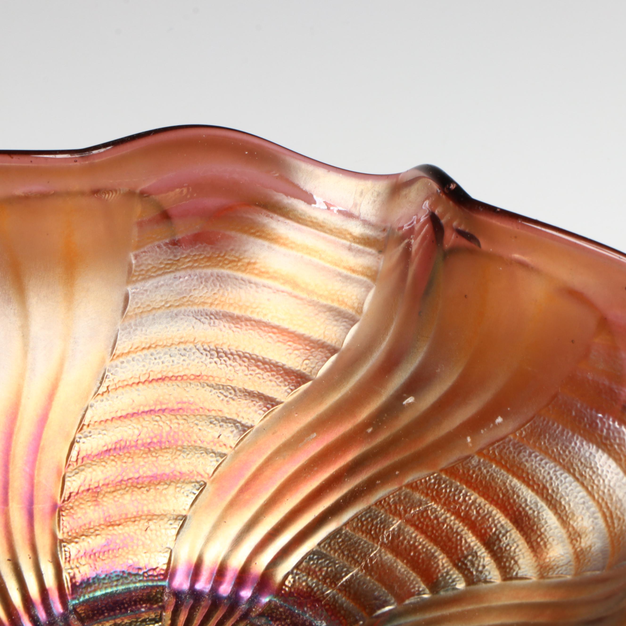 Fenton Peacock Tail Marigold Carnival Glass Bowl, Mid-20th Century