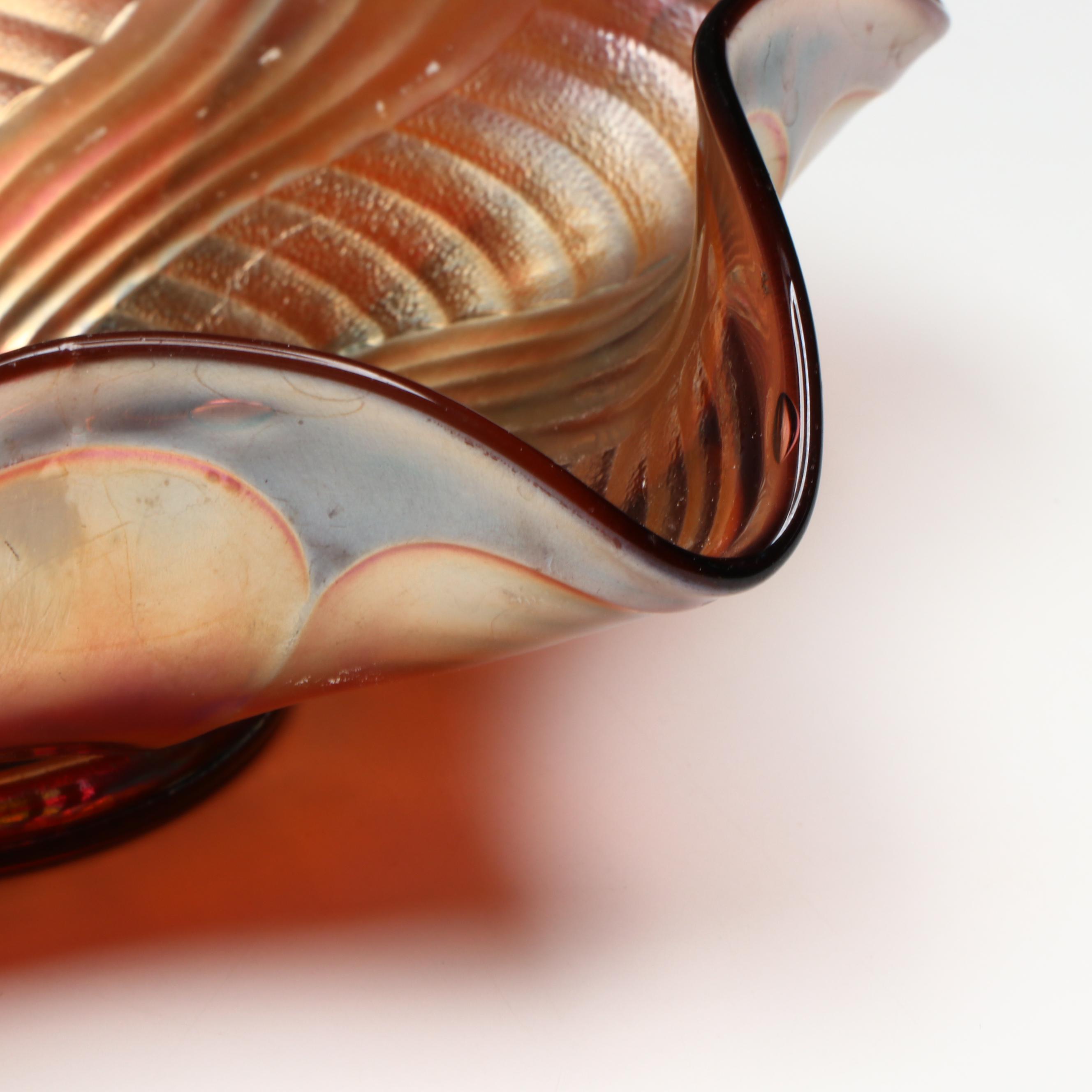 Fenton Peacock Tail Marigold Carnival Glass Bowl, Mid-20th Century