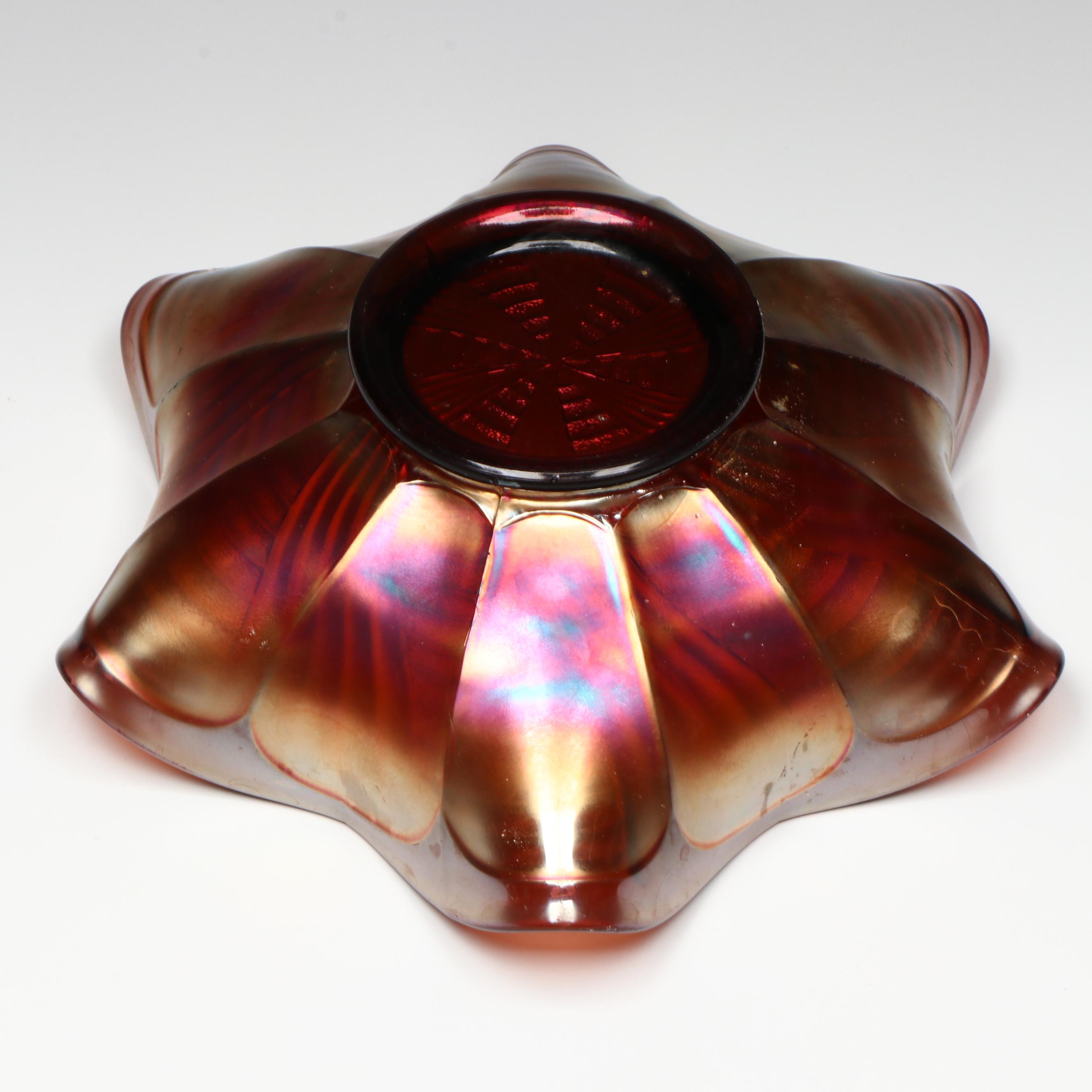 Fenton Peacock Tail Marigold Carnival Glass Bowl, Mid-20th Century