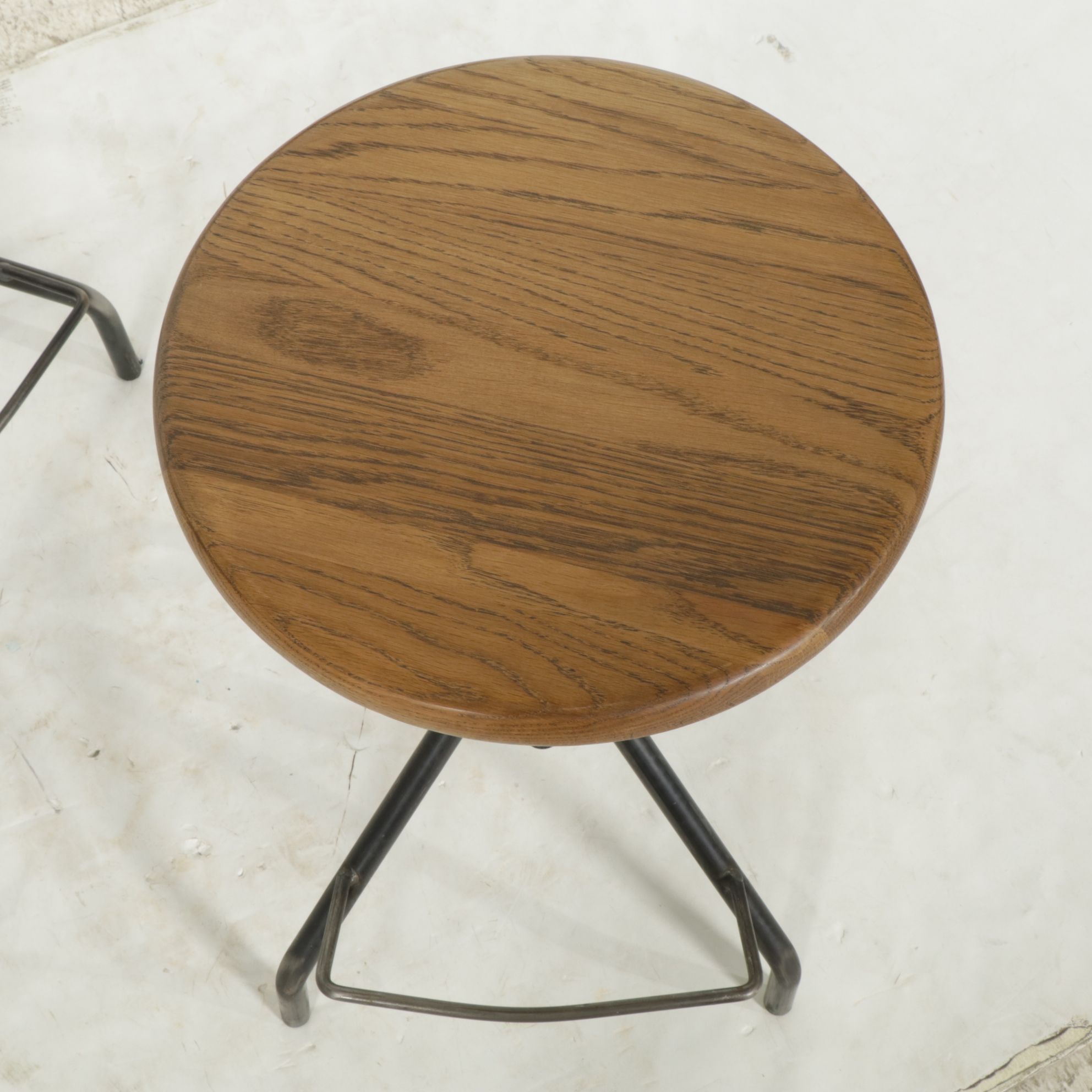 Industrial Style Metal Adjustable-Height Stools with Oak Seats