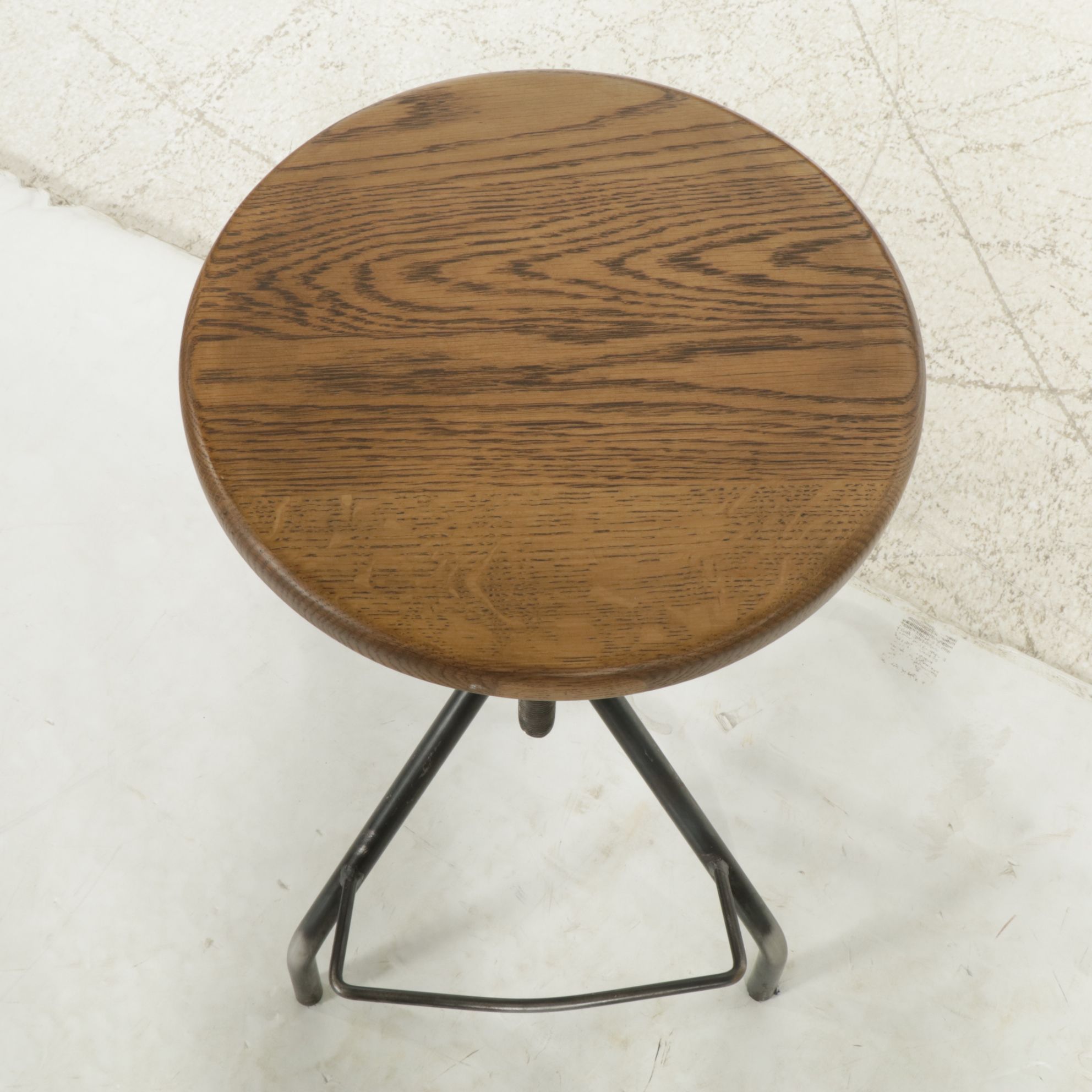 Industrial Style Metal Adjustable-Height Stools with Oak Seats