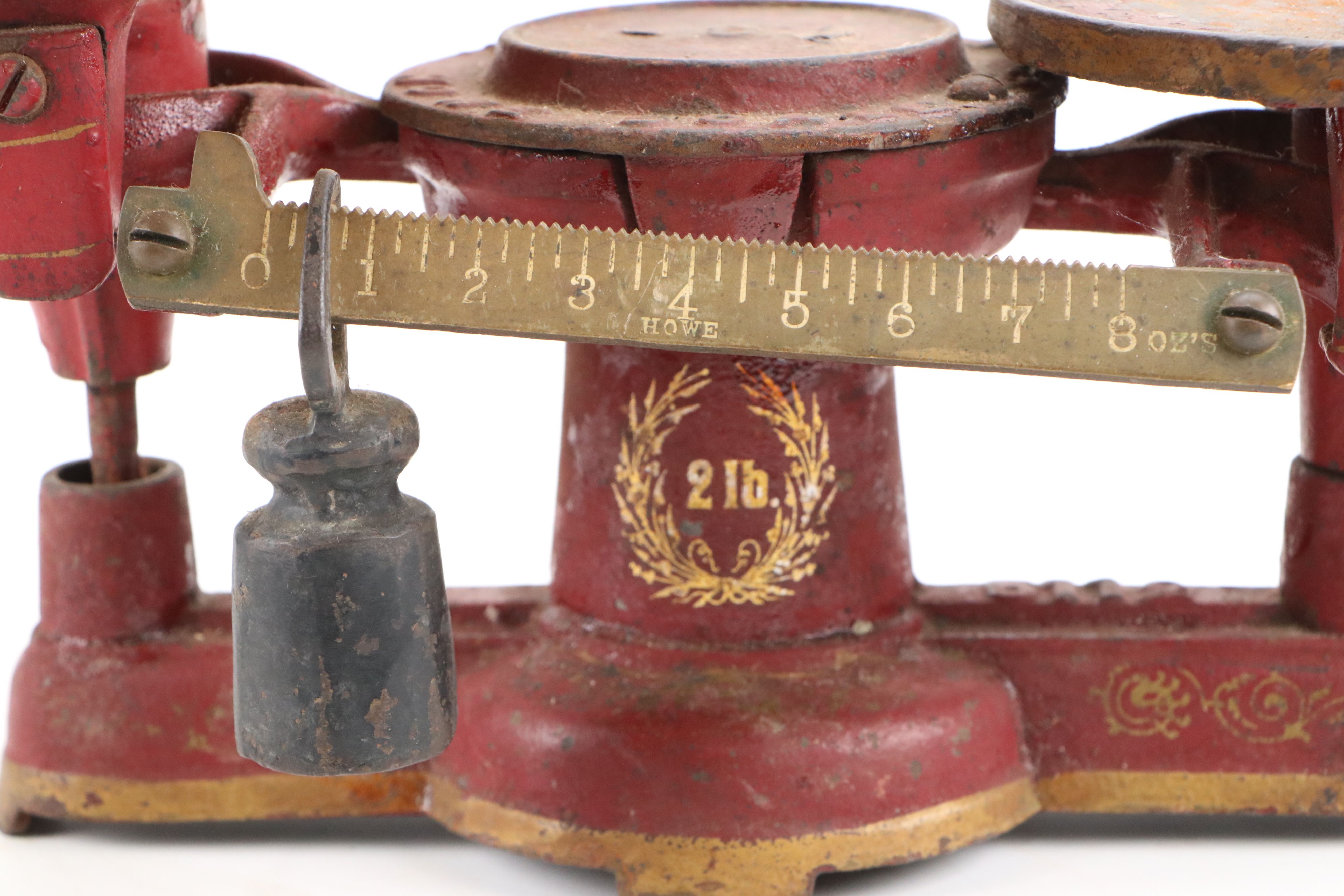 Antique Howe Cast Iron Scale, Brass Weighing Dish with Disc Counterweights