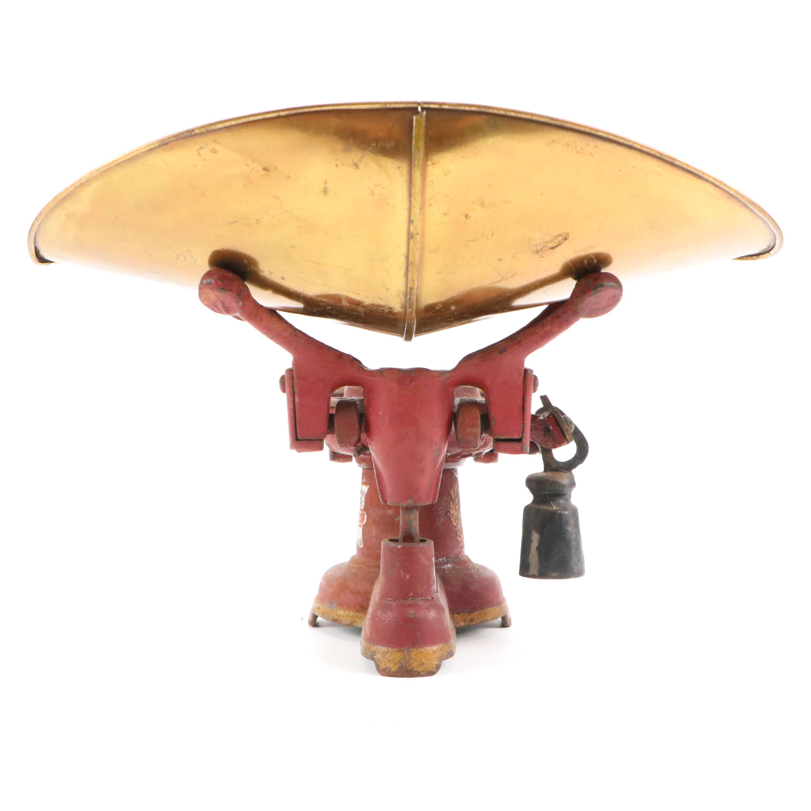 Antique Howe Cast Iron Scale, Brass Weighing Dish with Disc Counterweights