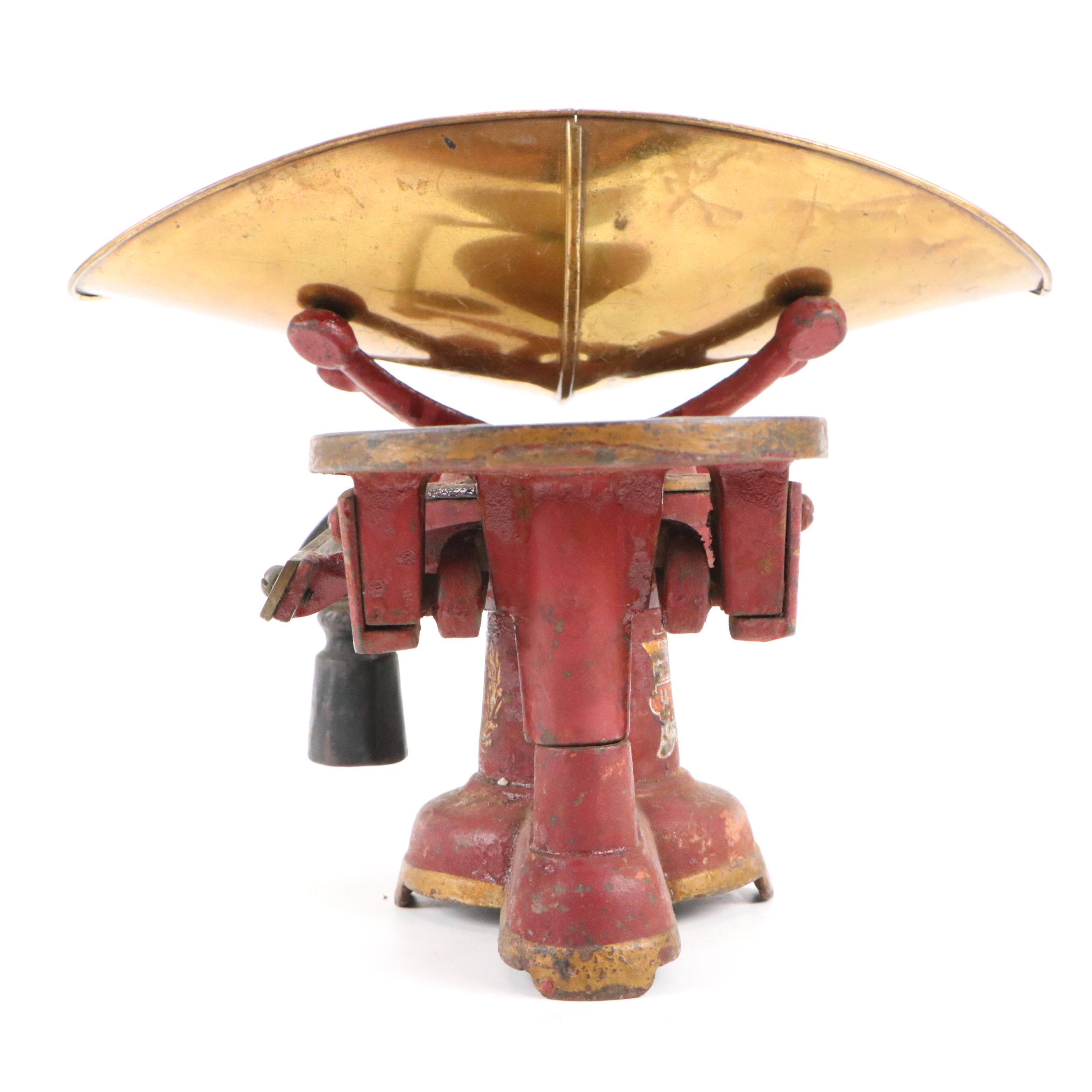 Antique Howe Cast Iron Scale, Brass Weighing Dish with Disc Counterweights