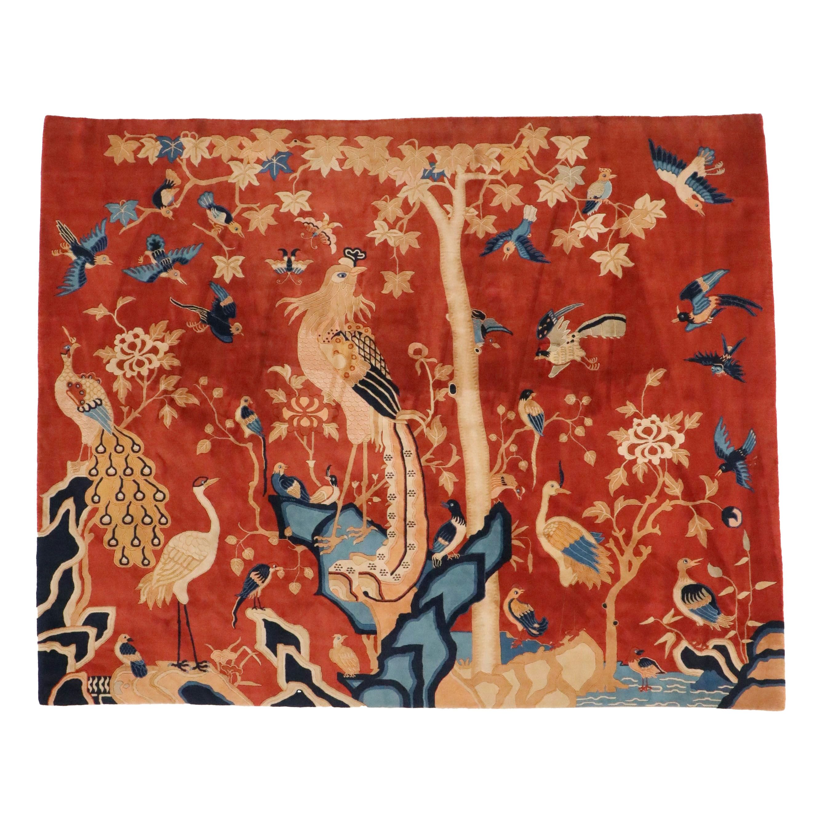 7'11 x 9'11 Hand-Knotted Chinese Style Tree of Life & Birds Pictorial Area Rug