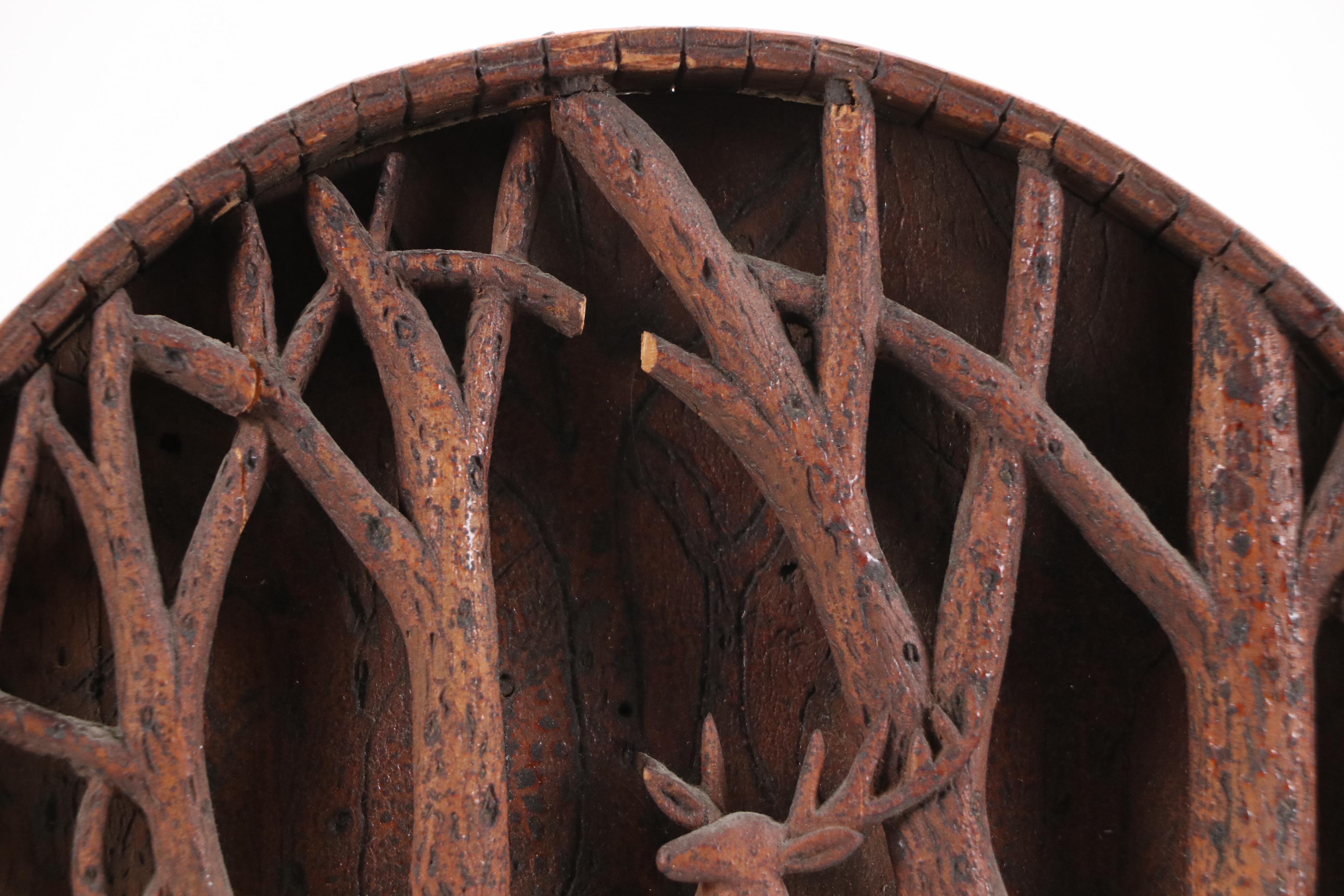 August Grendon Carved Wooden Relief Sculpture of Deer in Forest, 1909