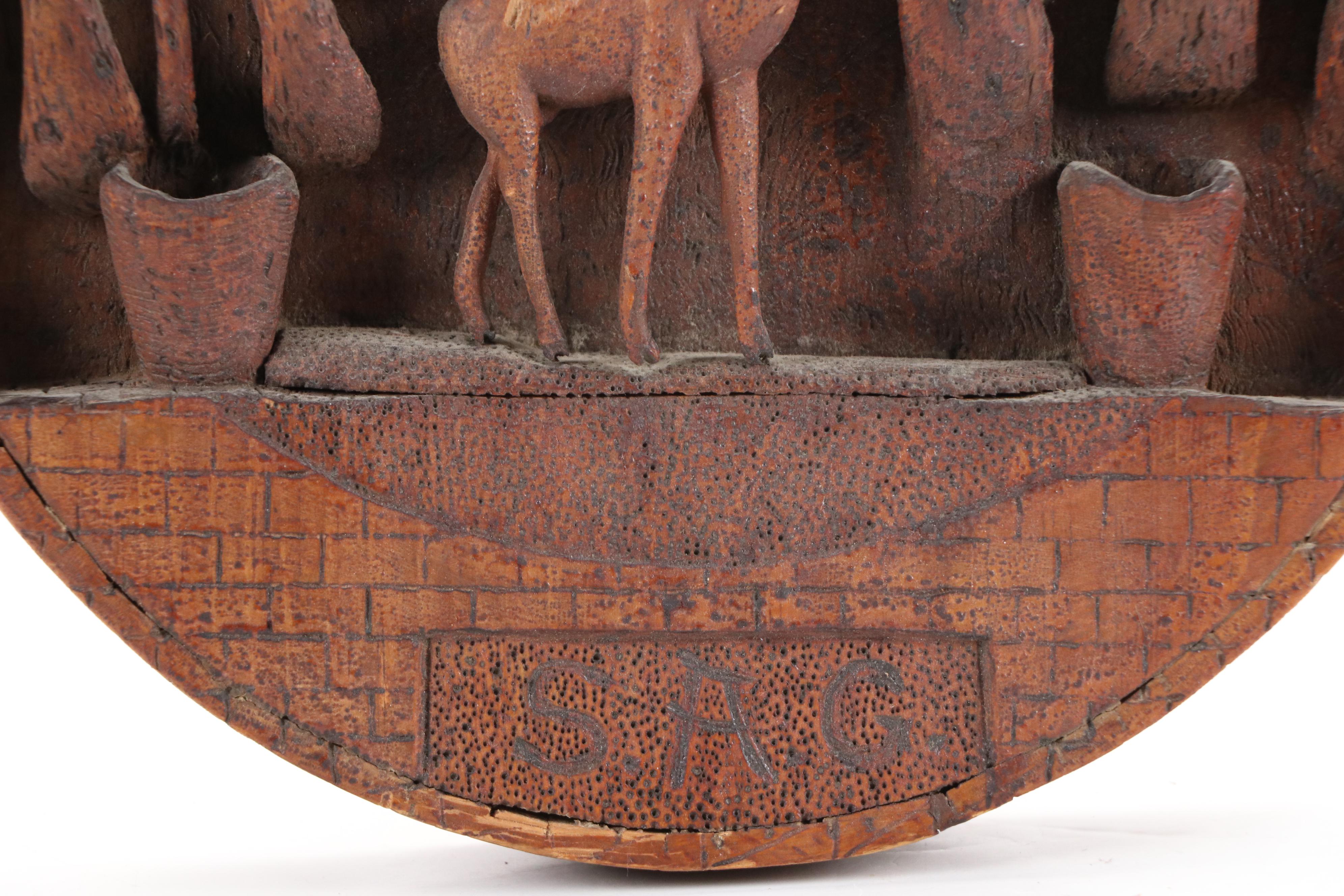 August Grendon Carved Wooden Relief Sculpture of Deer in Forest, 1909