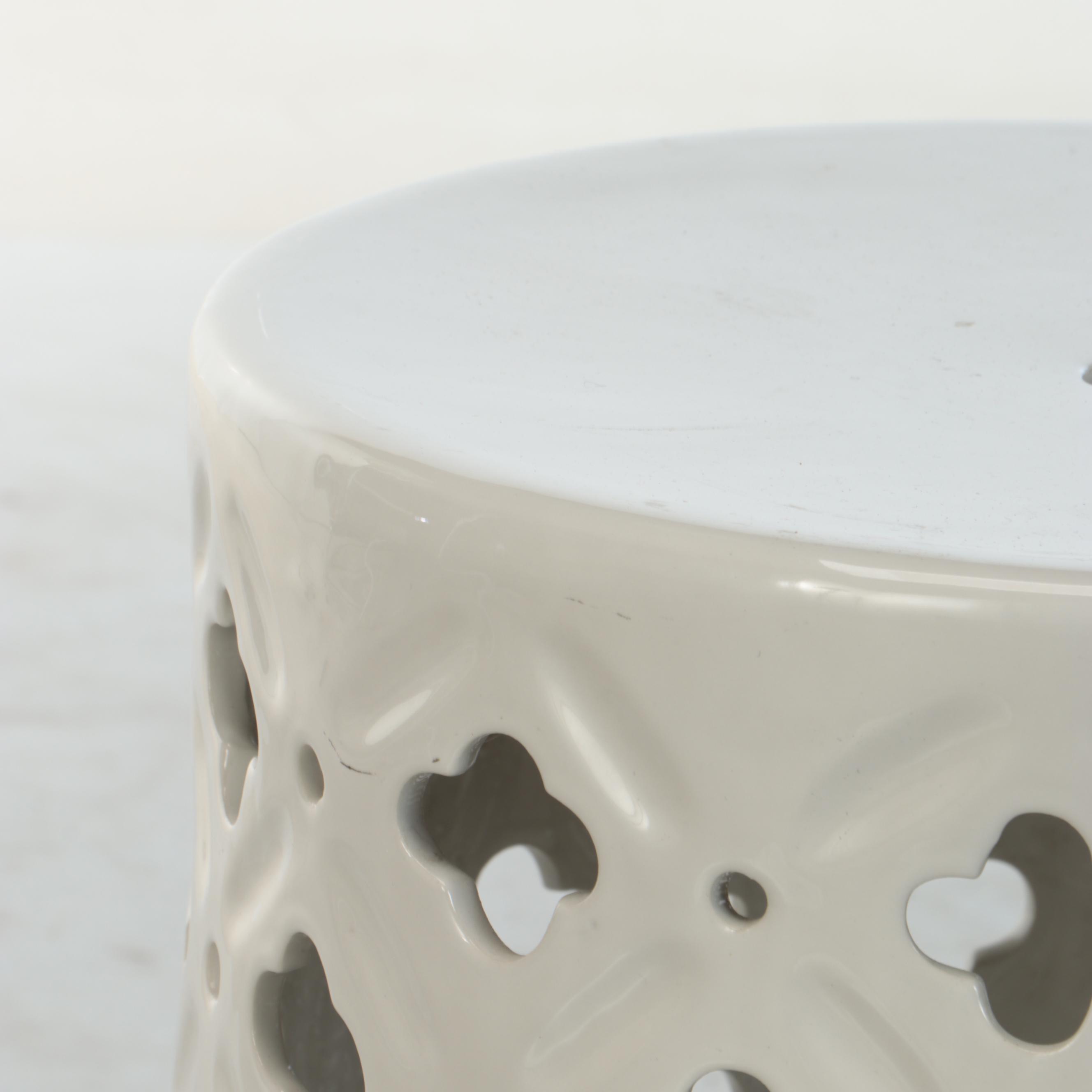 White Ceramic Garden Stool with Solar Powered Accent Lamps