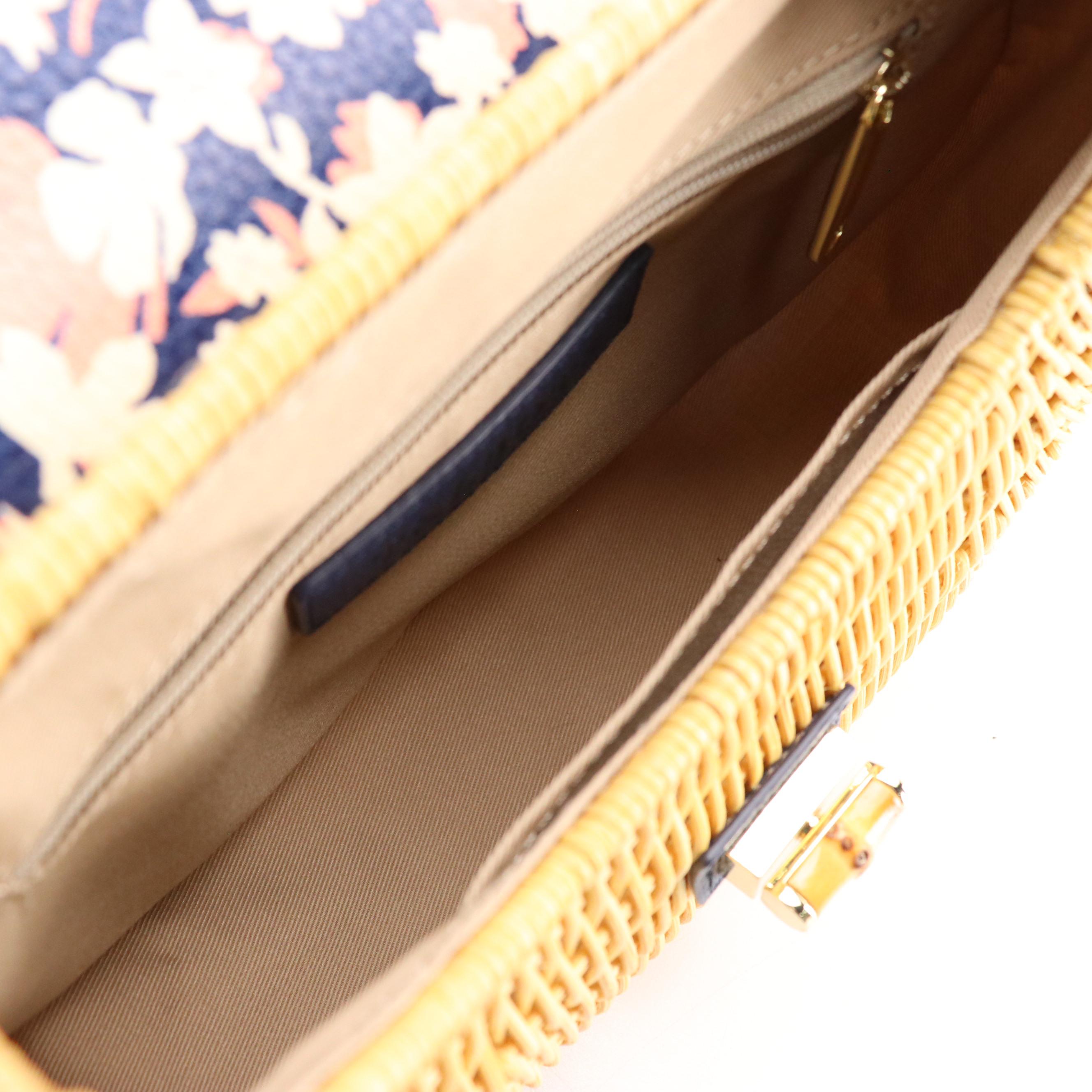 Talbots Woven Rattan Bags with Floral Print and Navy Leather Details