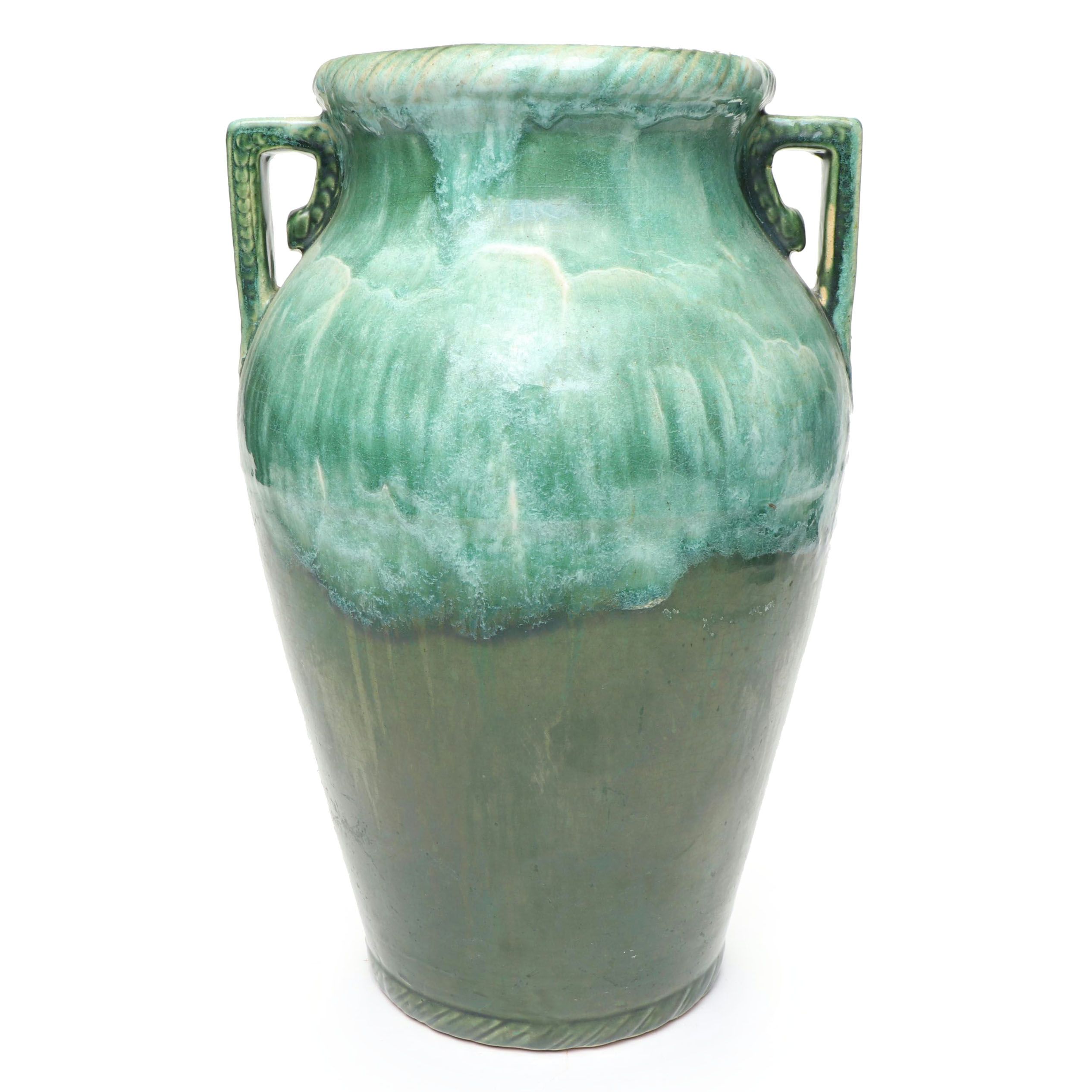 Art Deco Style Green Ceramic Drip Glaze Vase, Mid-20th Century