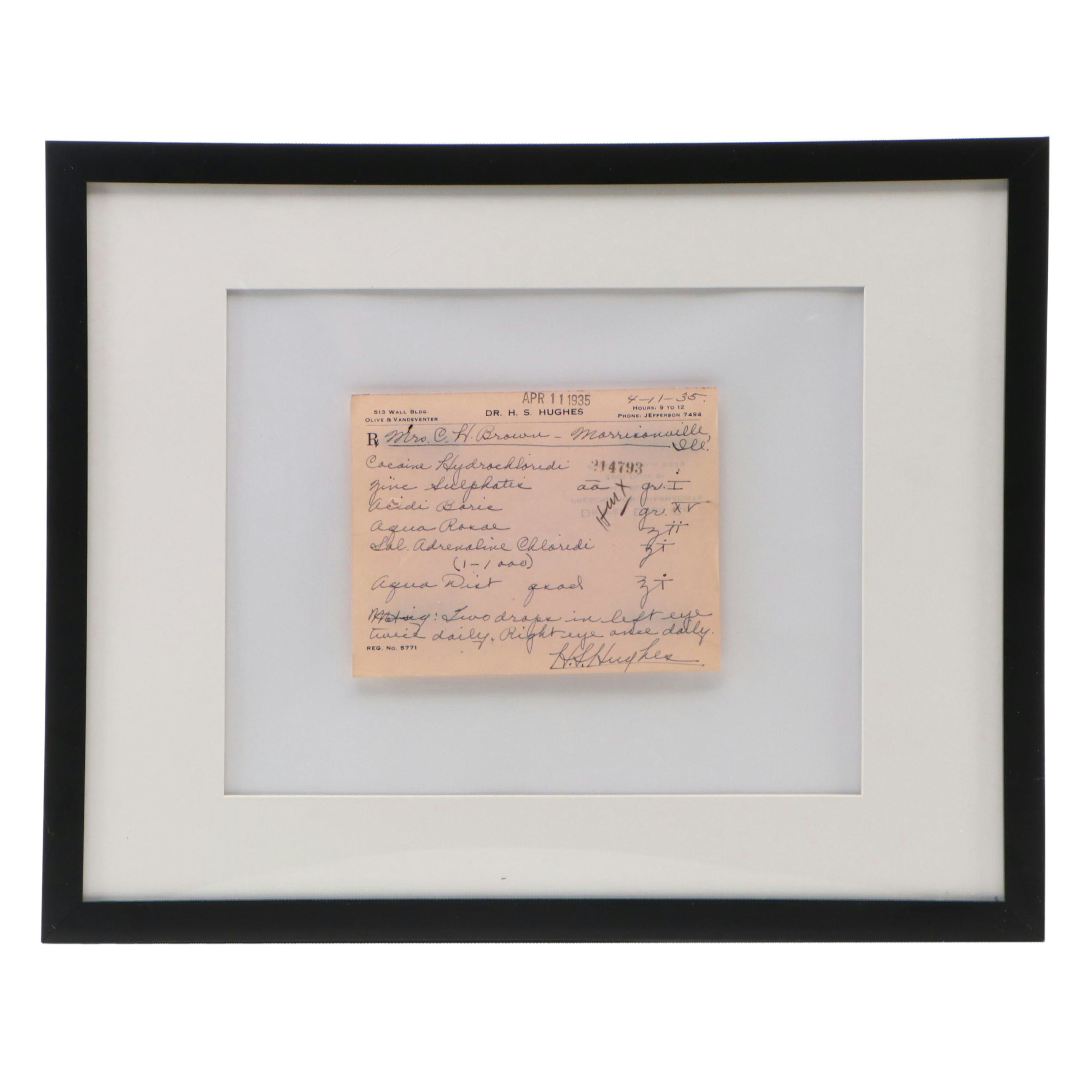 Prescription Form for Cocaine, 1935