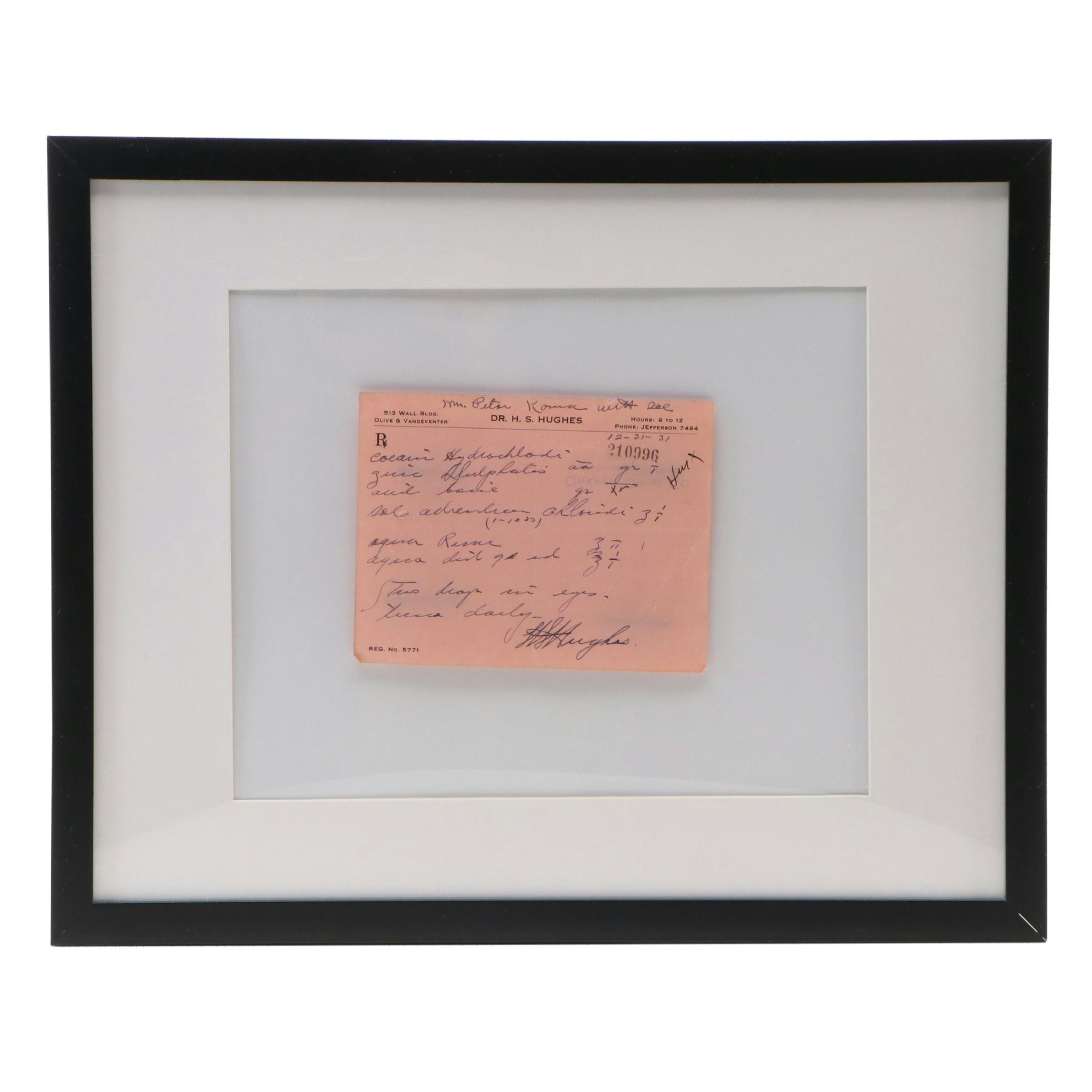 Prescription Form for Cocaine, 1931